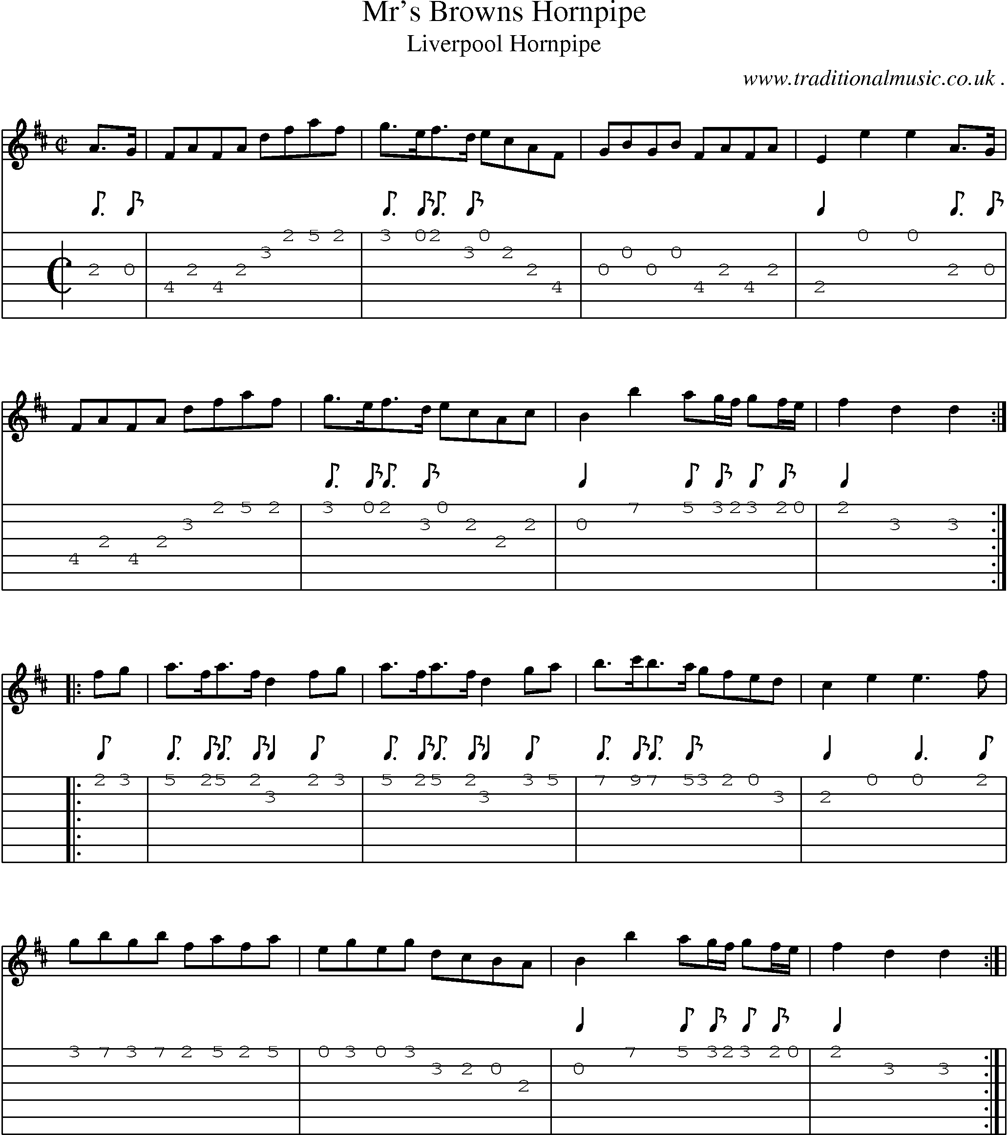 Sheet-Music and Guitar Tabs for Mrs Browns Hornpipe