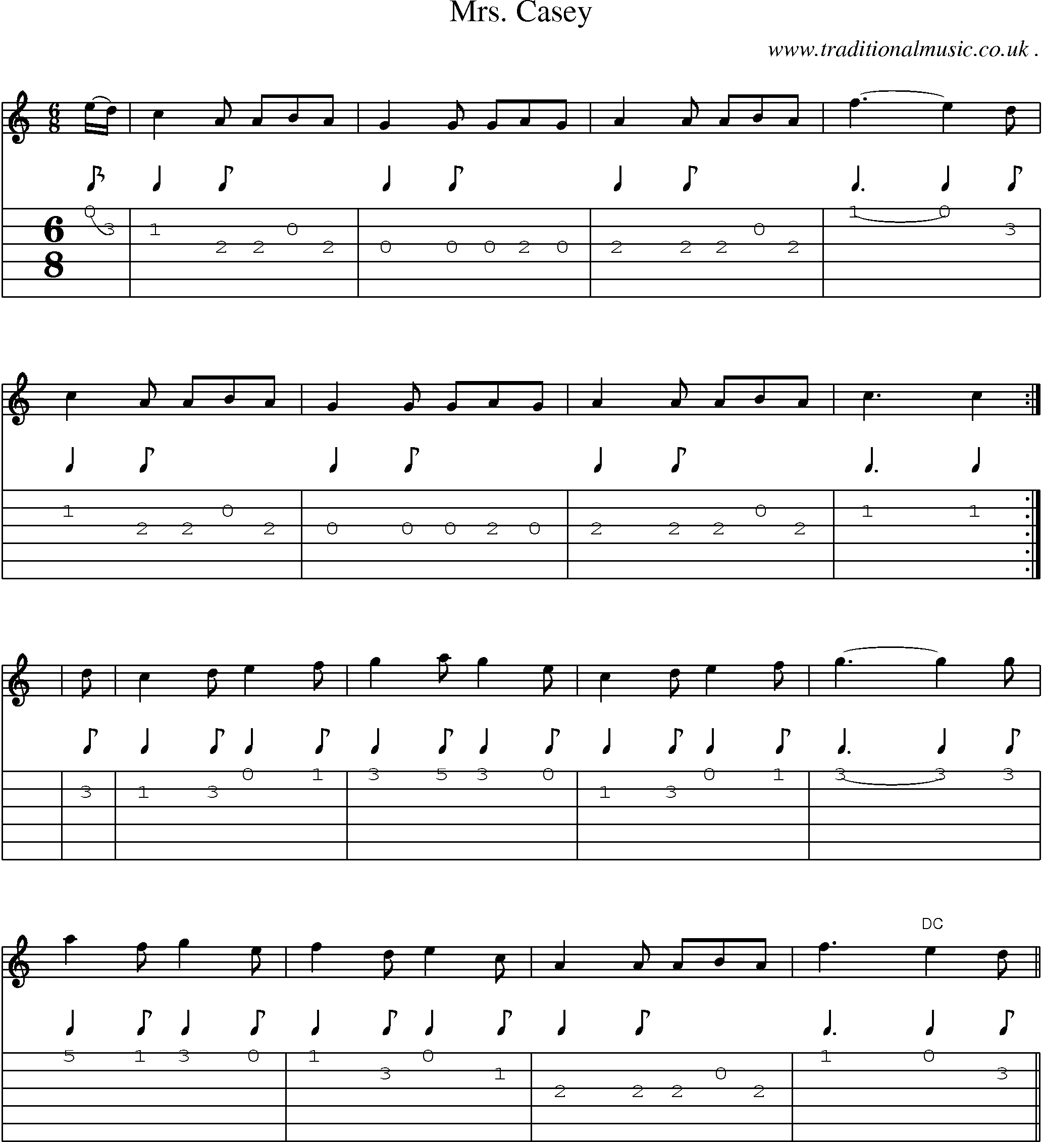 Sheet-Music and Guitar Tabs for Mrs Casey