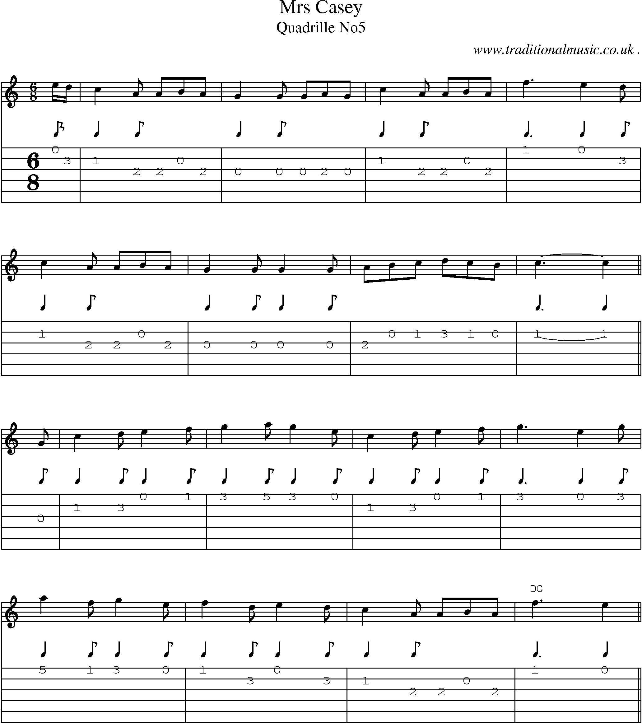 Sheet-Music and Guitar Tabs for Mrs Casey 