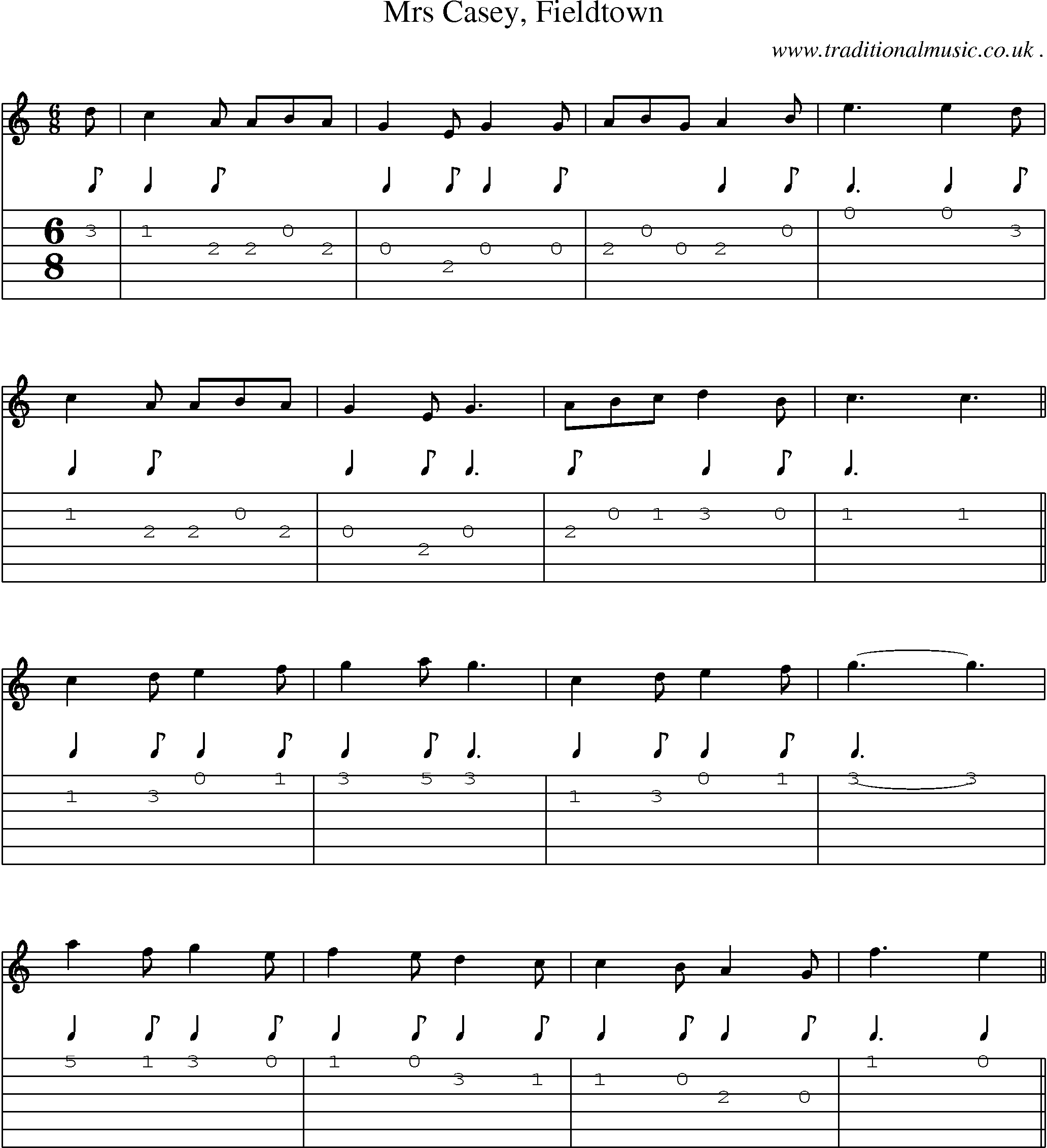 Sheet-Music and Guitar Tabs for Mrs Casey Fieldtown