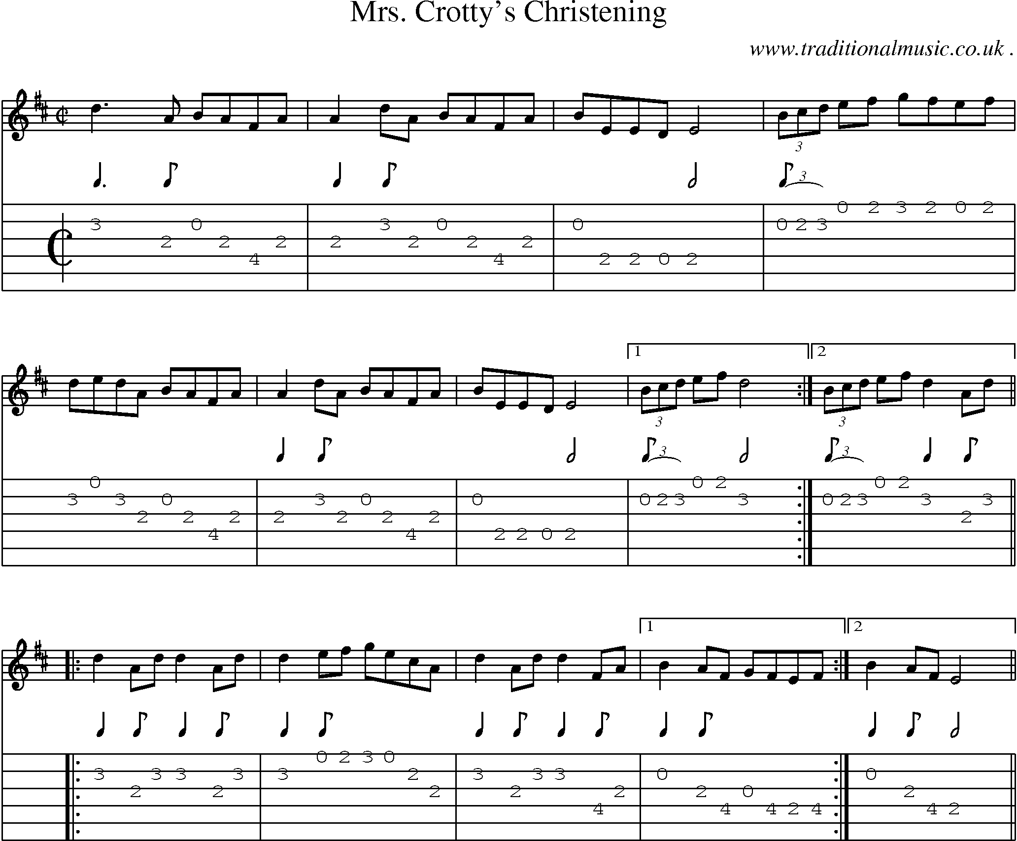 Sheet-Music and Guitar Tabs for Mrs Crottys Christening