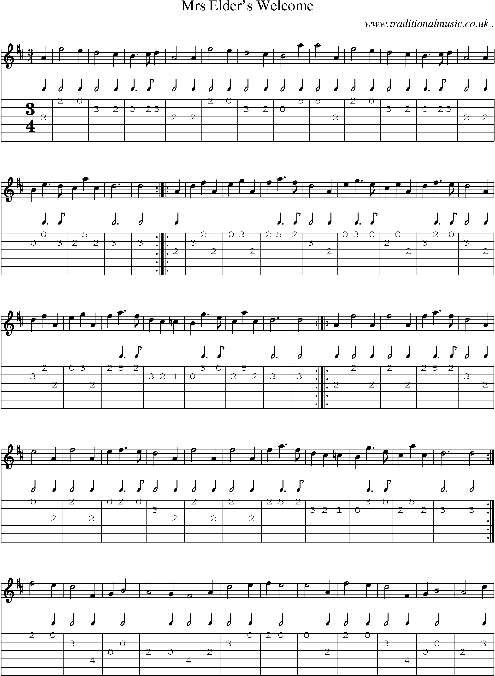 Sheet-Music and Guitar Tabs for Mrs Elders Welcome