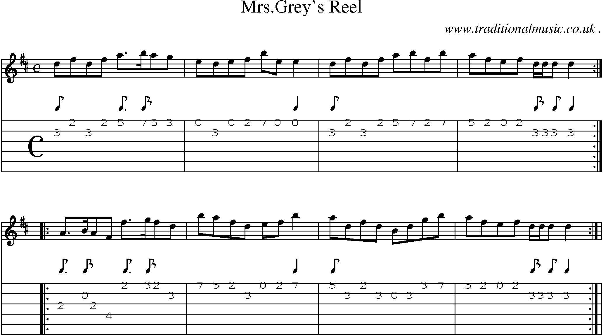 Sheet-Music and Guitar Tabs for Mrsgreys Reel