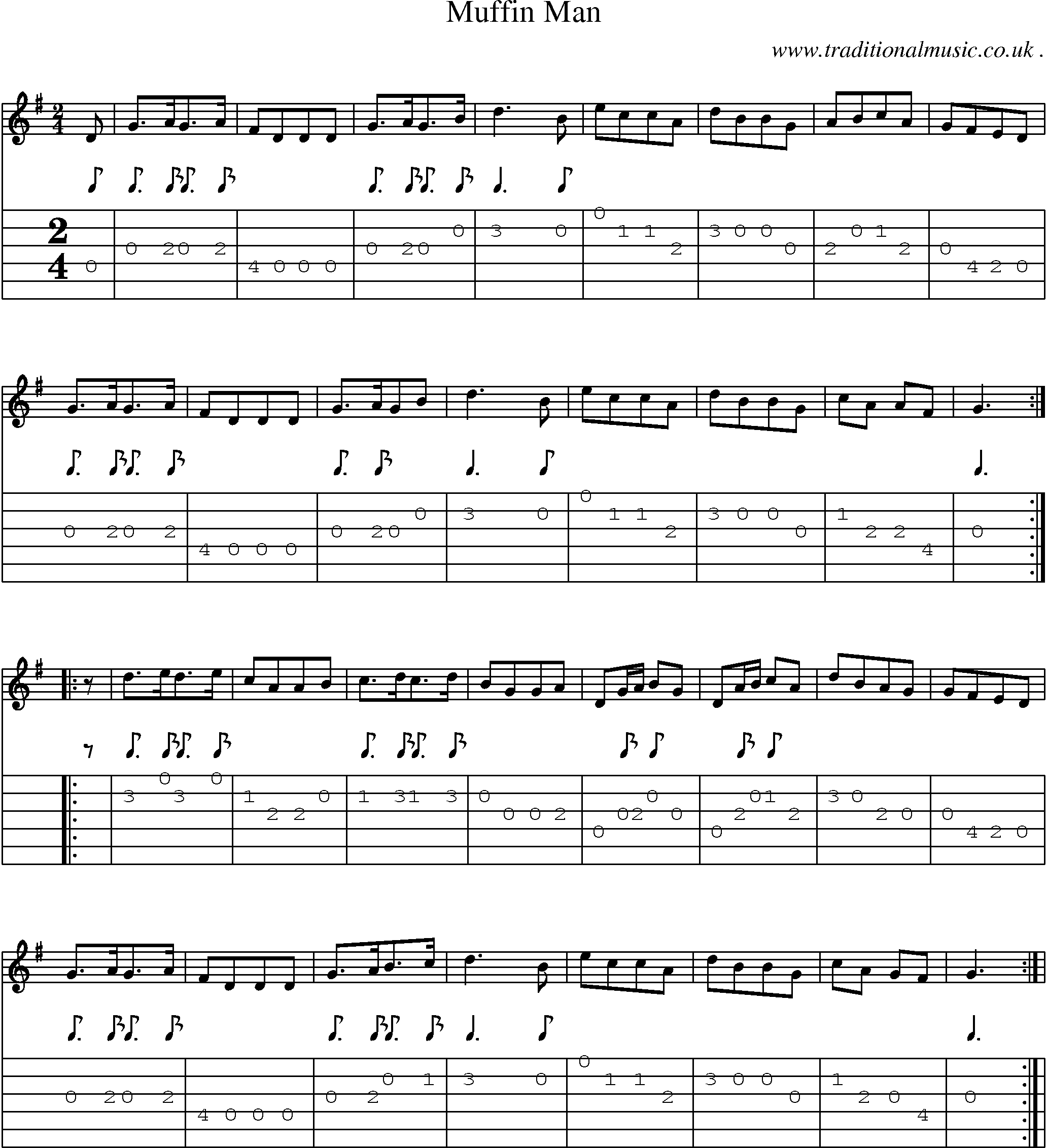 Sheet-Music and Guitar Tabs for Muffin Man