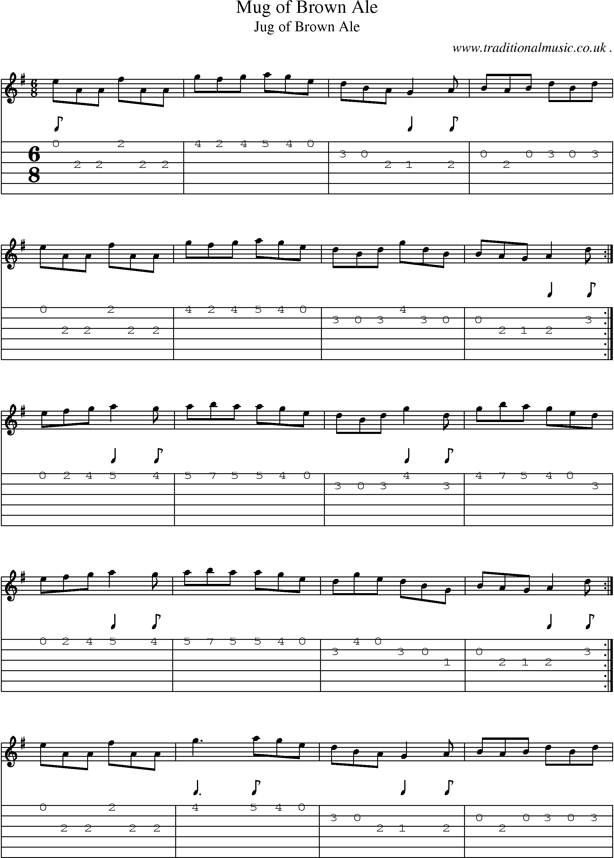 Sheet-Music and Guitar Tabs for Mug Of Brown Ale