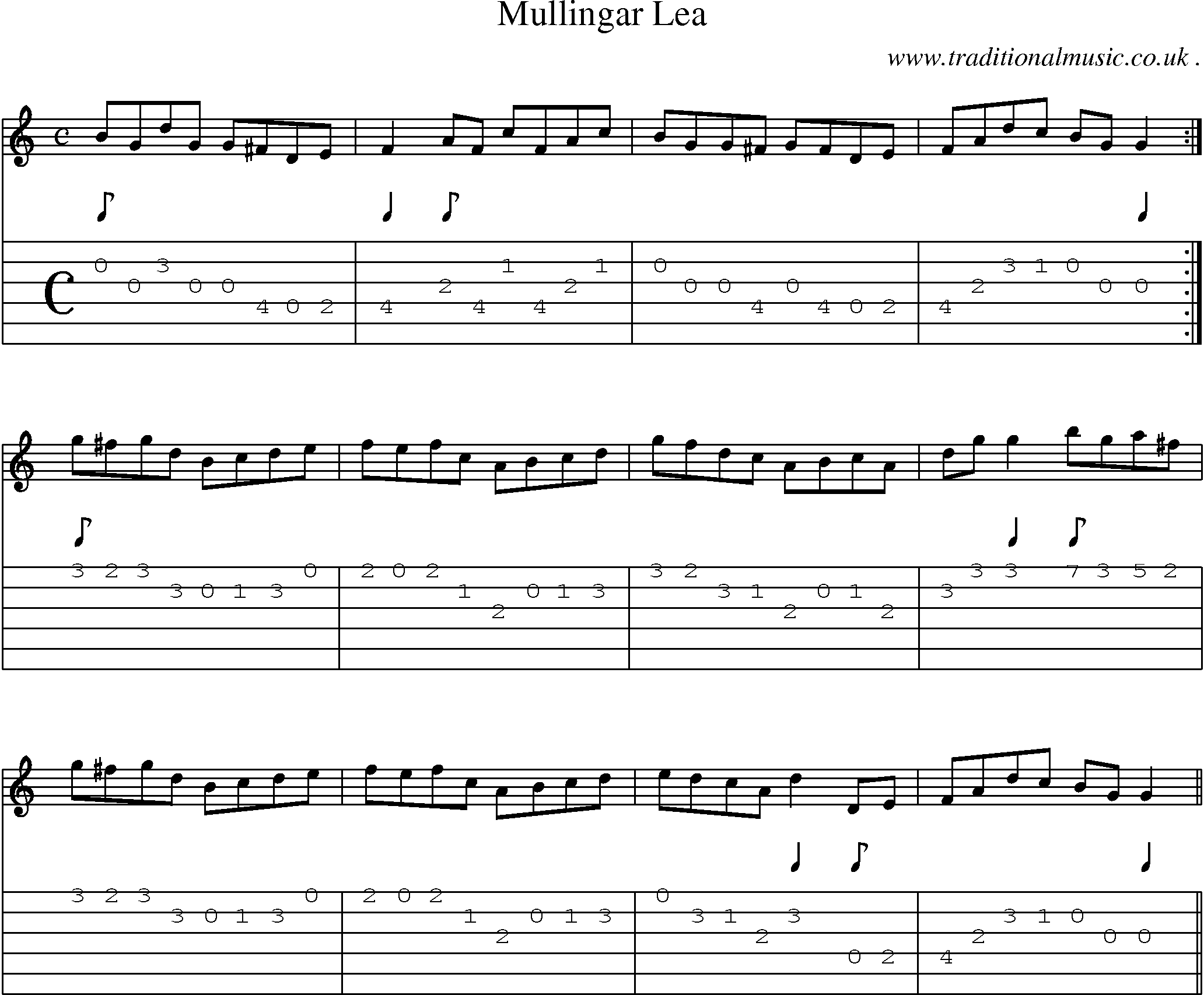 Sheet-Music and Guitar Tabs for Mullingar Lea