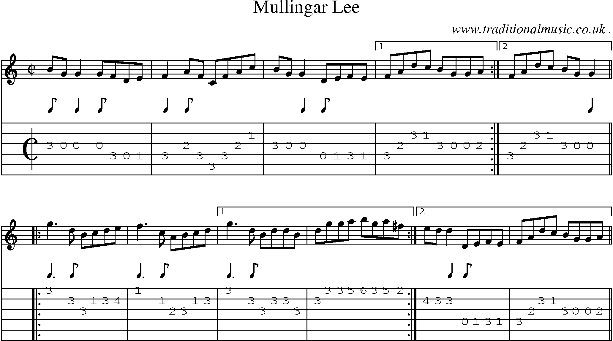 Sheet-Music and Guitar Tabs for Mullingar Lee