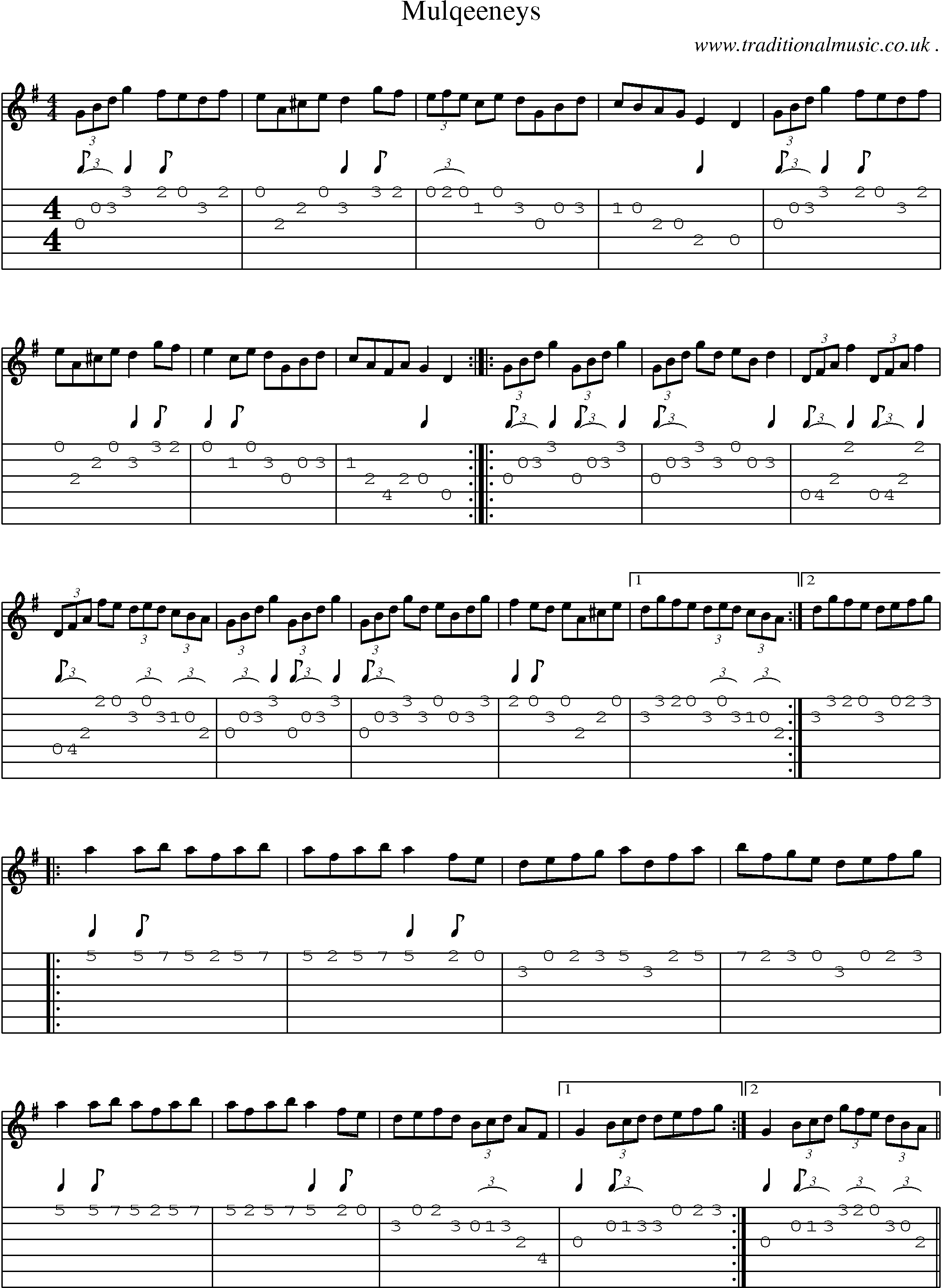 Sheet-Music and Guitar Tabs for Mulqeeneys