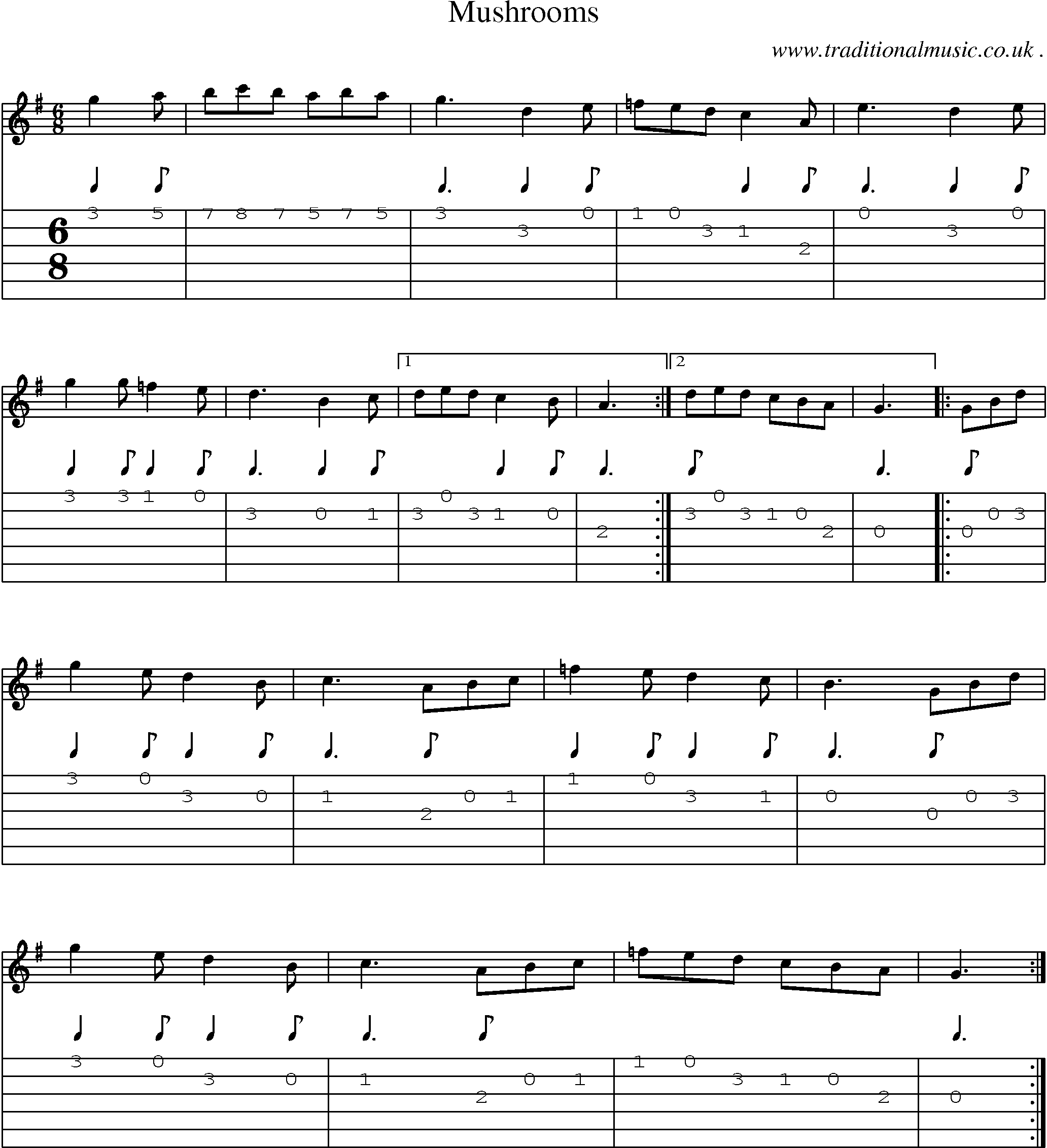 Sheet-Music and Guitar Tabs for Mushrooms