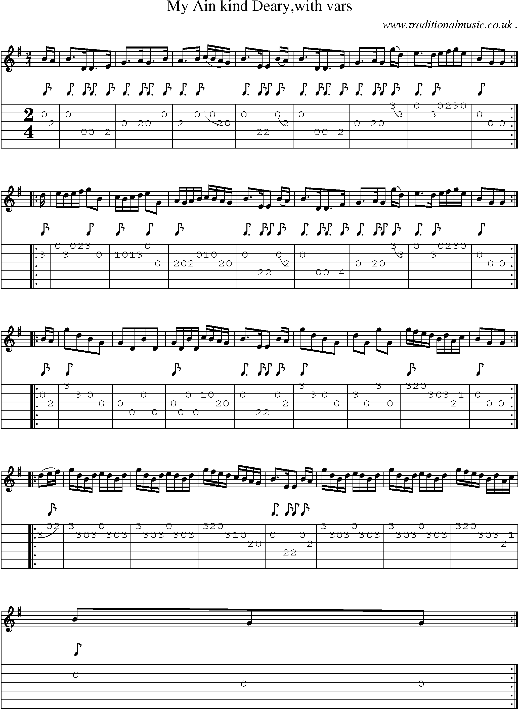Sheet-Music and Guitar Tabs for My Ain Kind Dearywith Vars