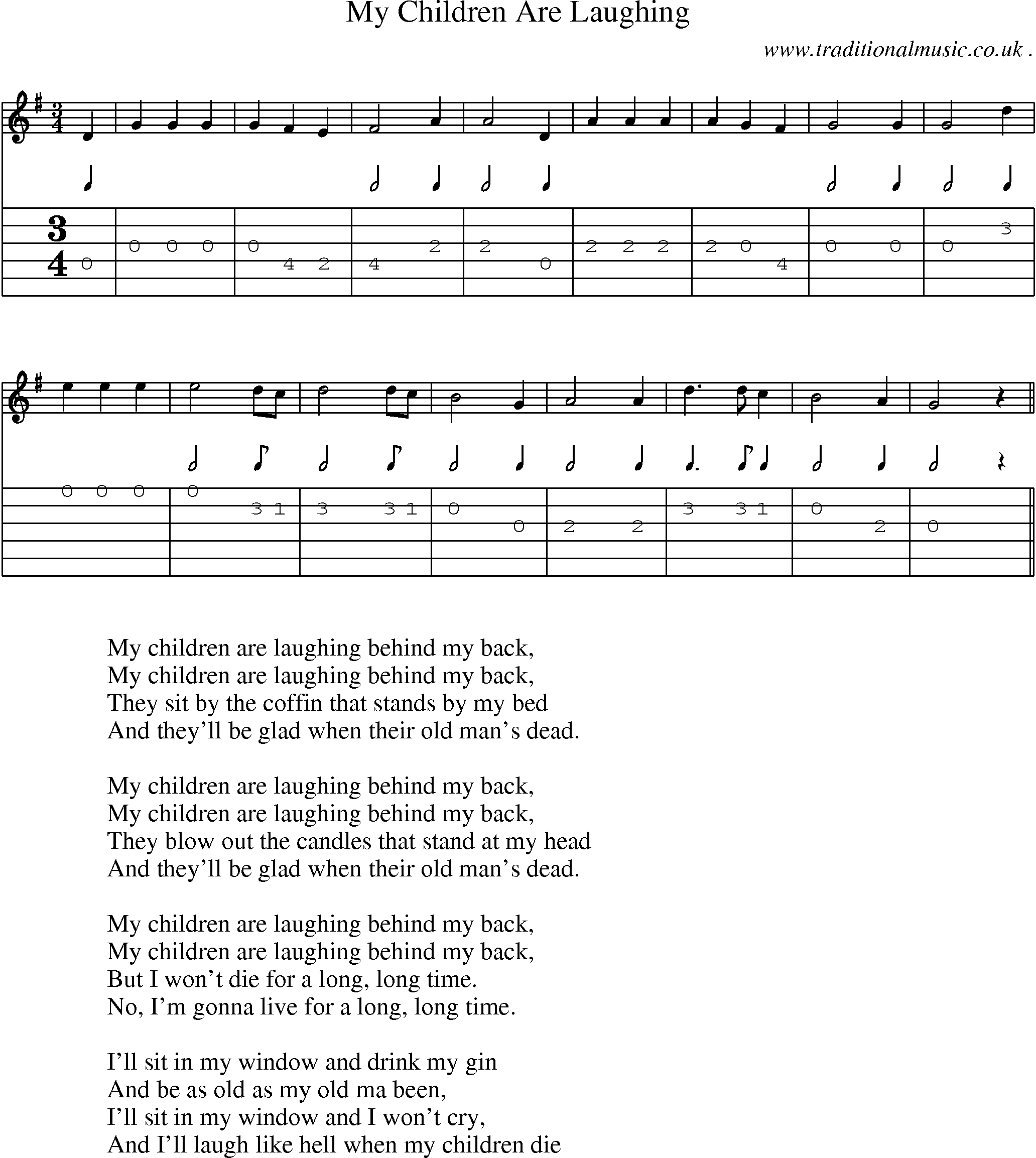 Sheet-Music and Guitar Tabs for My Children Are Laughing