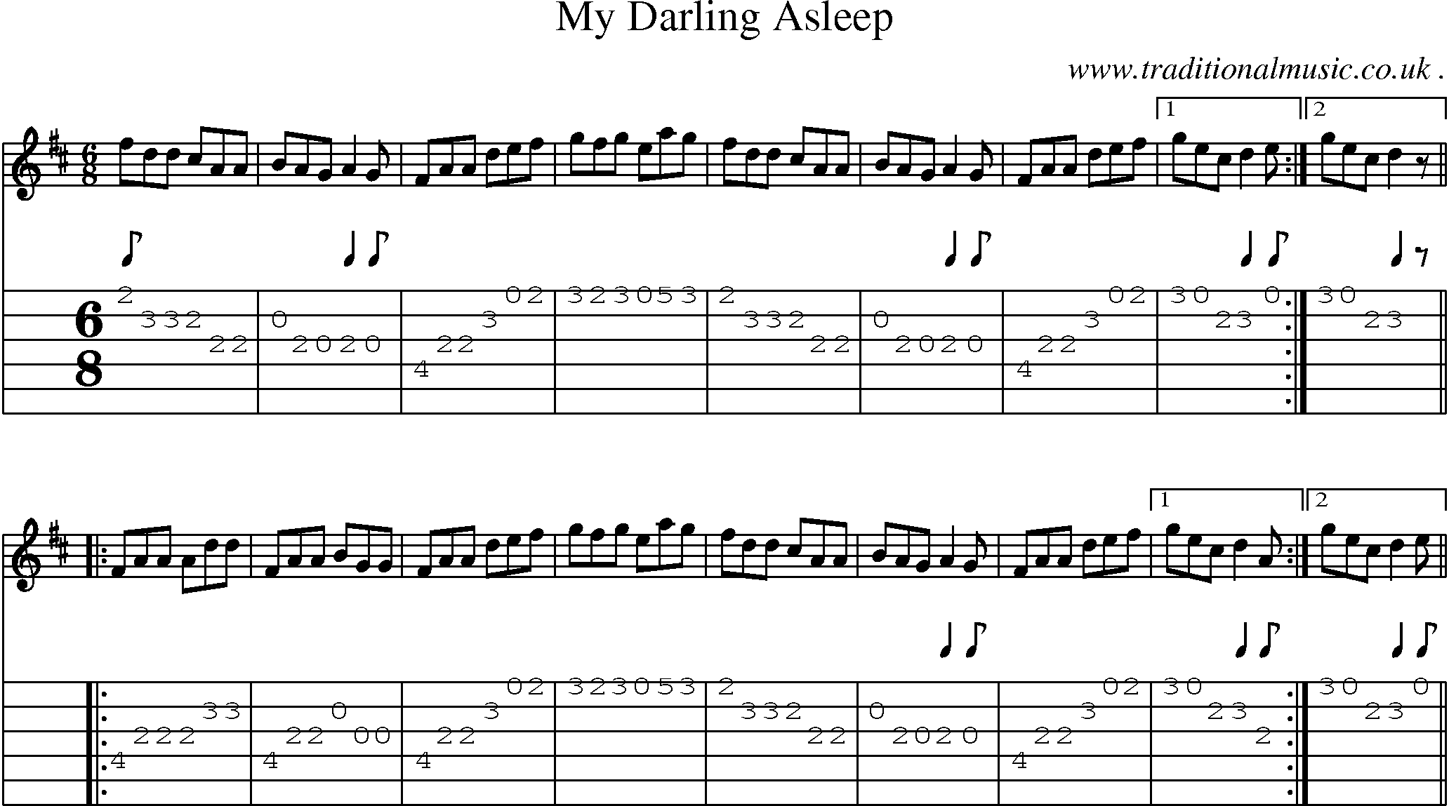 Sheet-Music and Guitar Tabs for My Darling Asleep