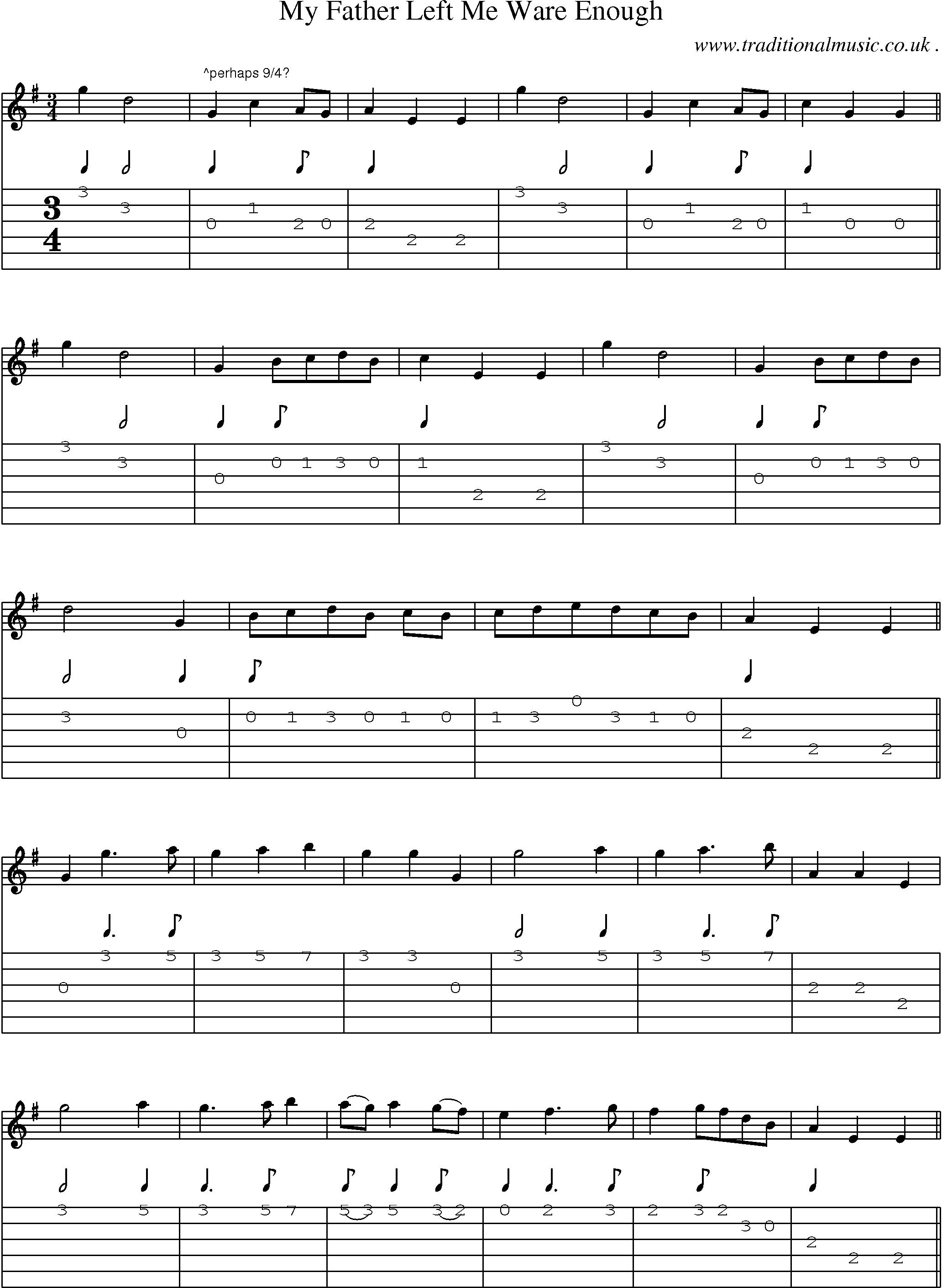 Sheet-Music and Guitar Tabs for My Father Left Me Ware Enough
