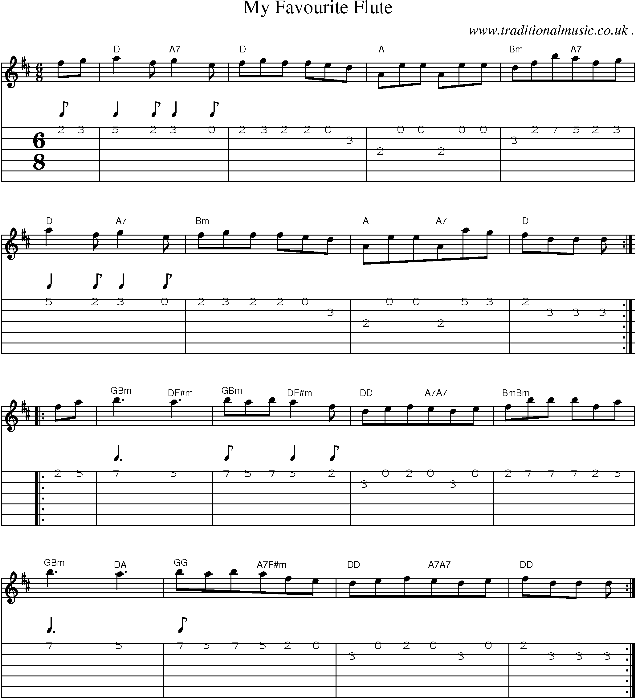Sheet-Music and Guitar Tabs for My Favourite Flute