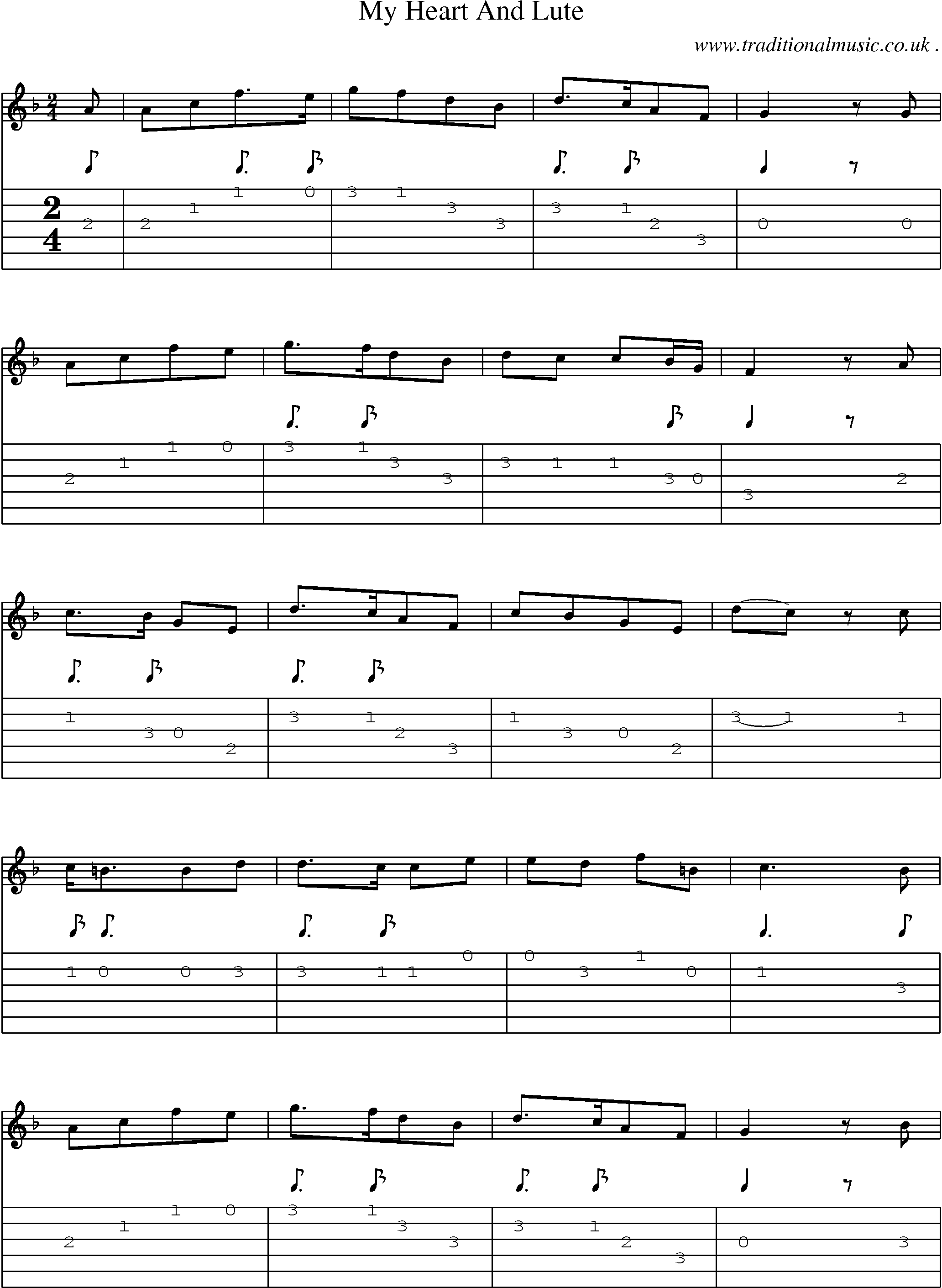 Sheet-Music and Guitar Tabs for My Heart And Lute