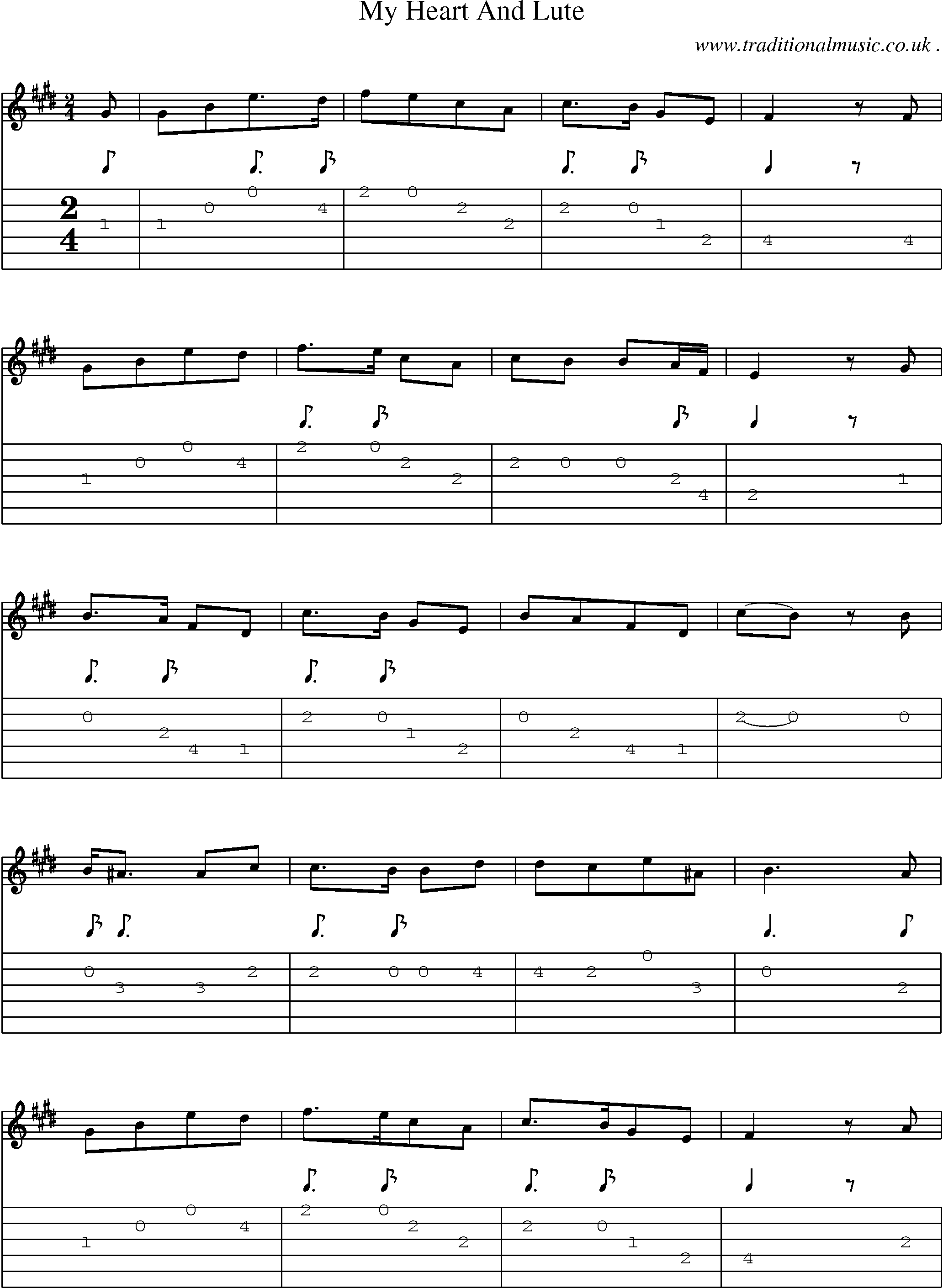 Sheet-Music and Guitar Tabs for My Heart And Lute 