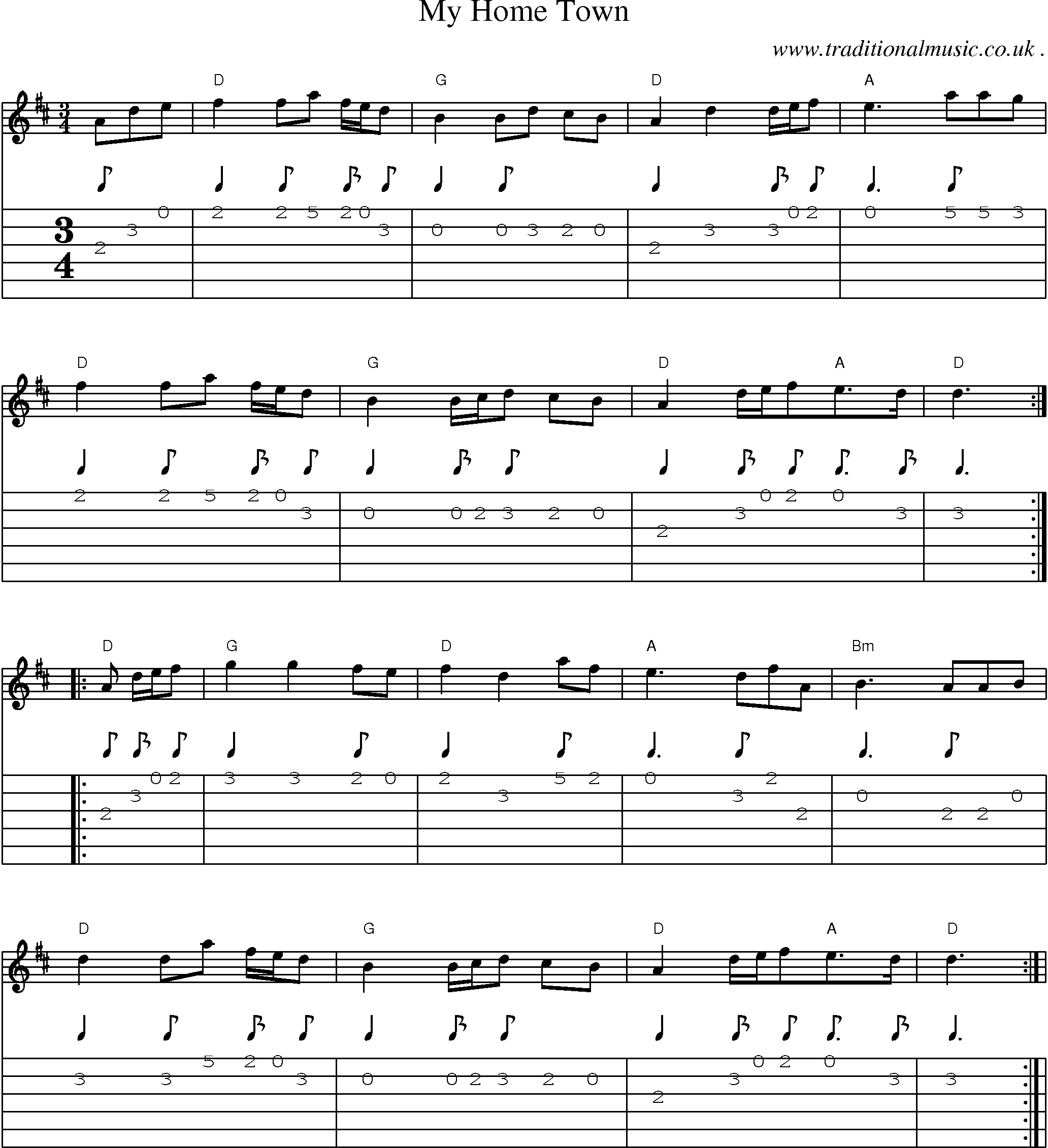 Sheet-Music and Guitar Tabs for My Home Town