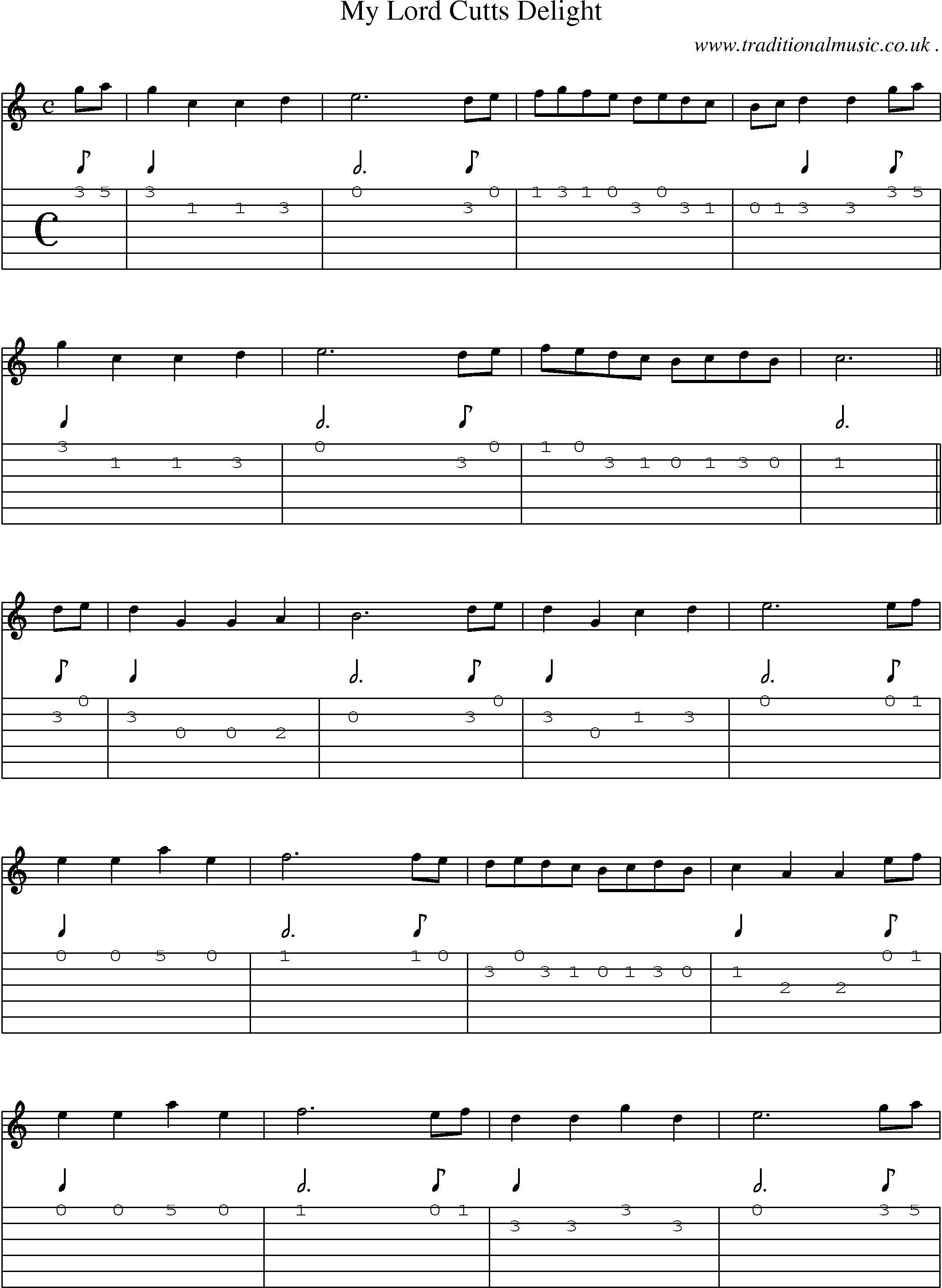 Sheet-Music and Guitar Tabs for My Lord Cutts Delight