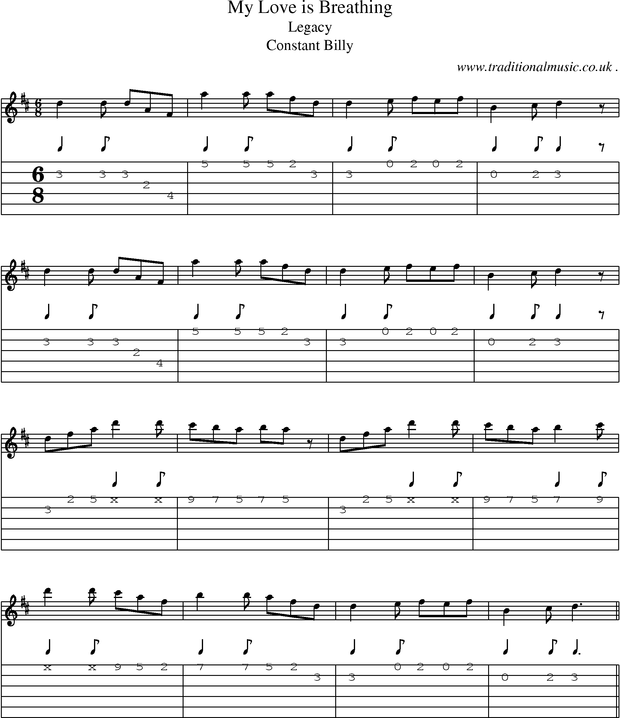 Sheet-Music and Guitar Tabs for My Love Is Breathing