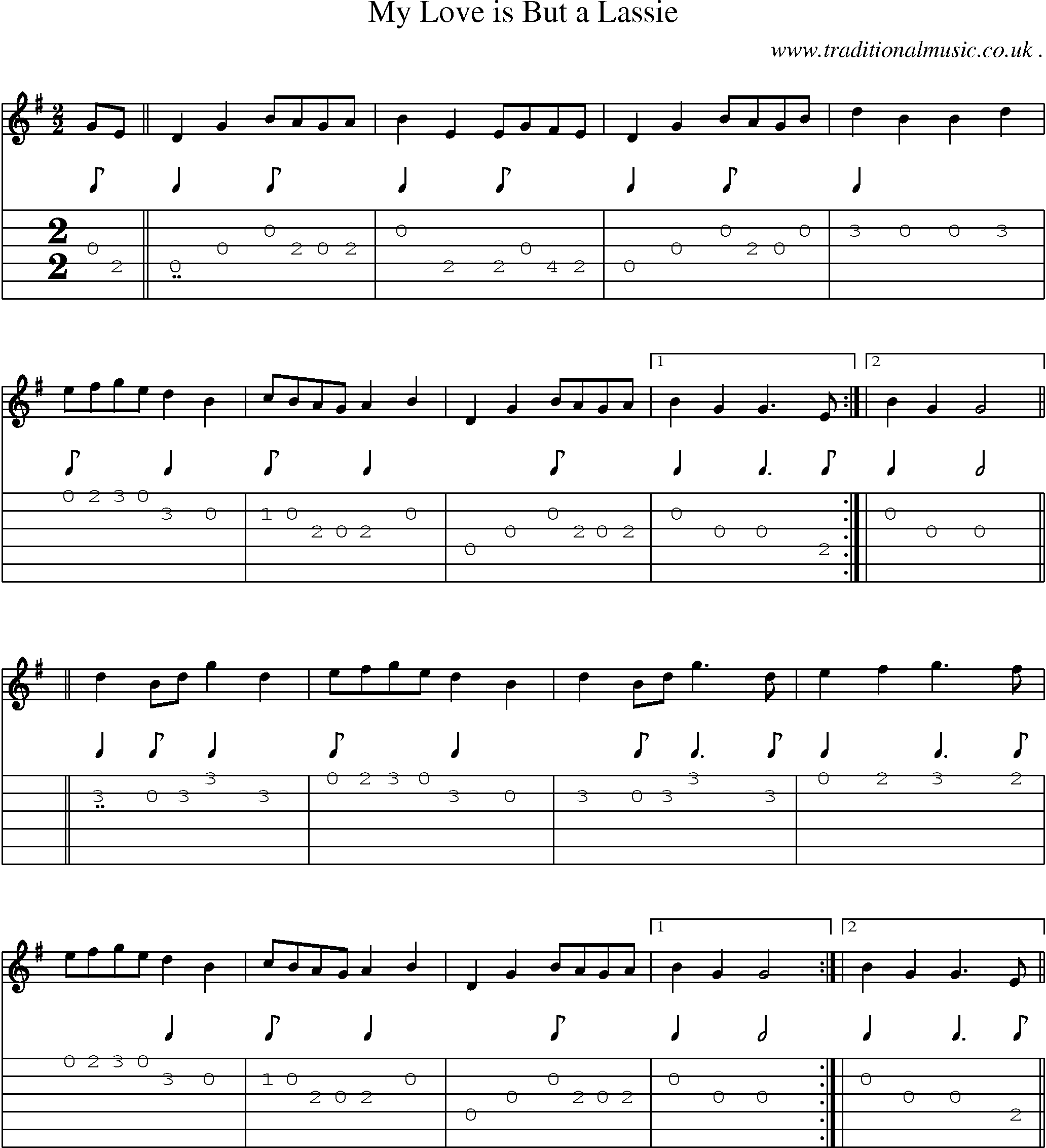 Sheet-Music and Guitar Tabs for My Love Is But A Lassie