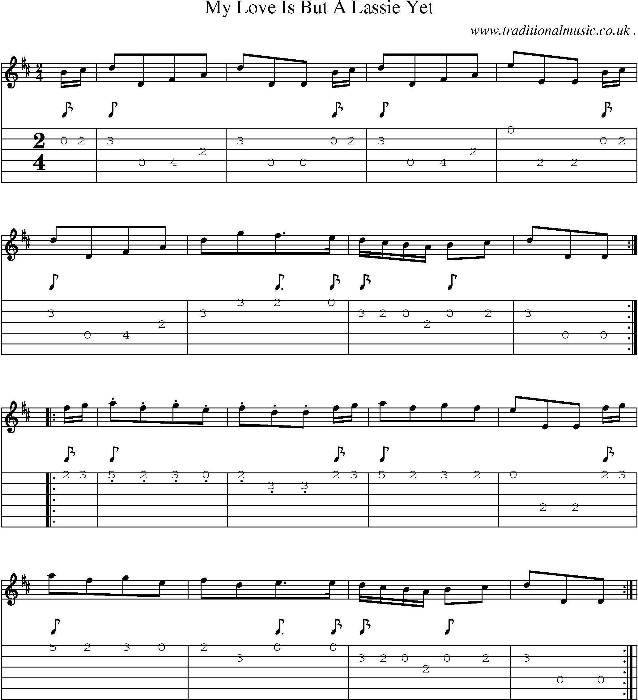 Sheet-Music and Guitar Tabs for My Love Is But A Lassie Yet
