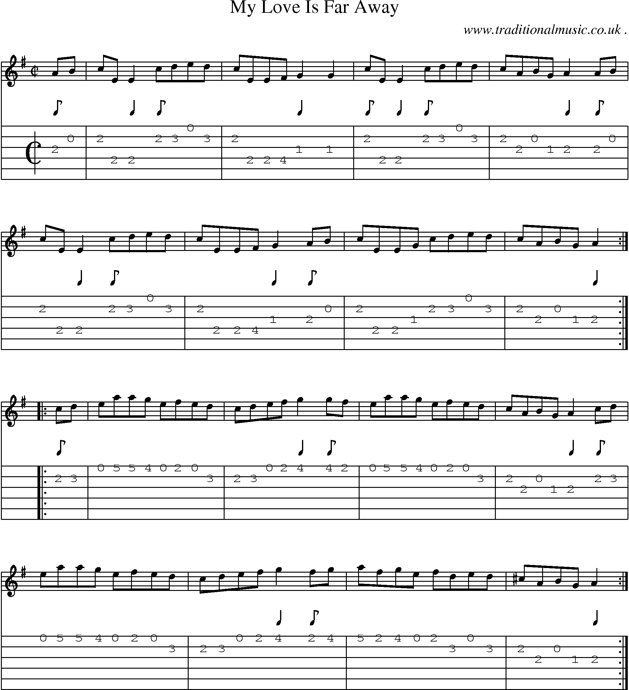 Sheet-Music and Guitar Tabs for My Love Is Far Away
