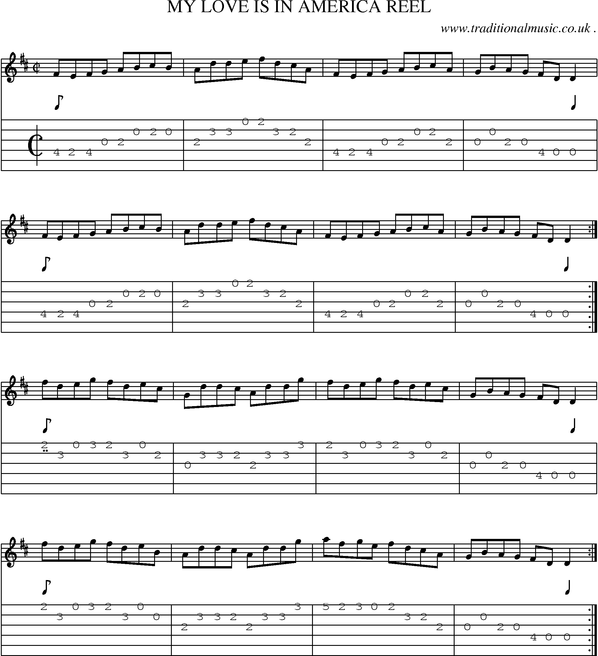 Sheet-Music and Guitar Tabs for My Love Is In America Reel
