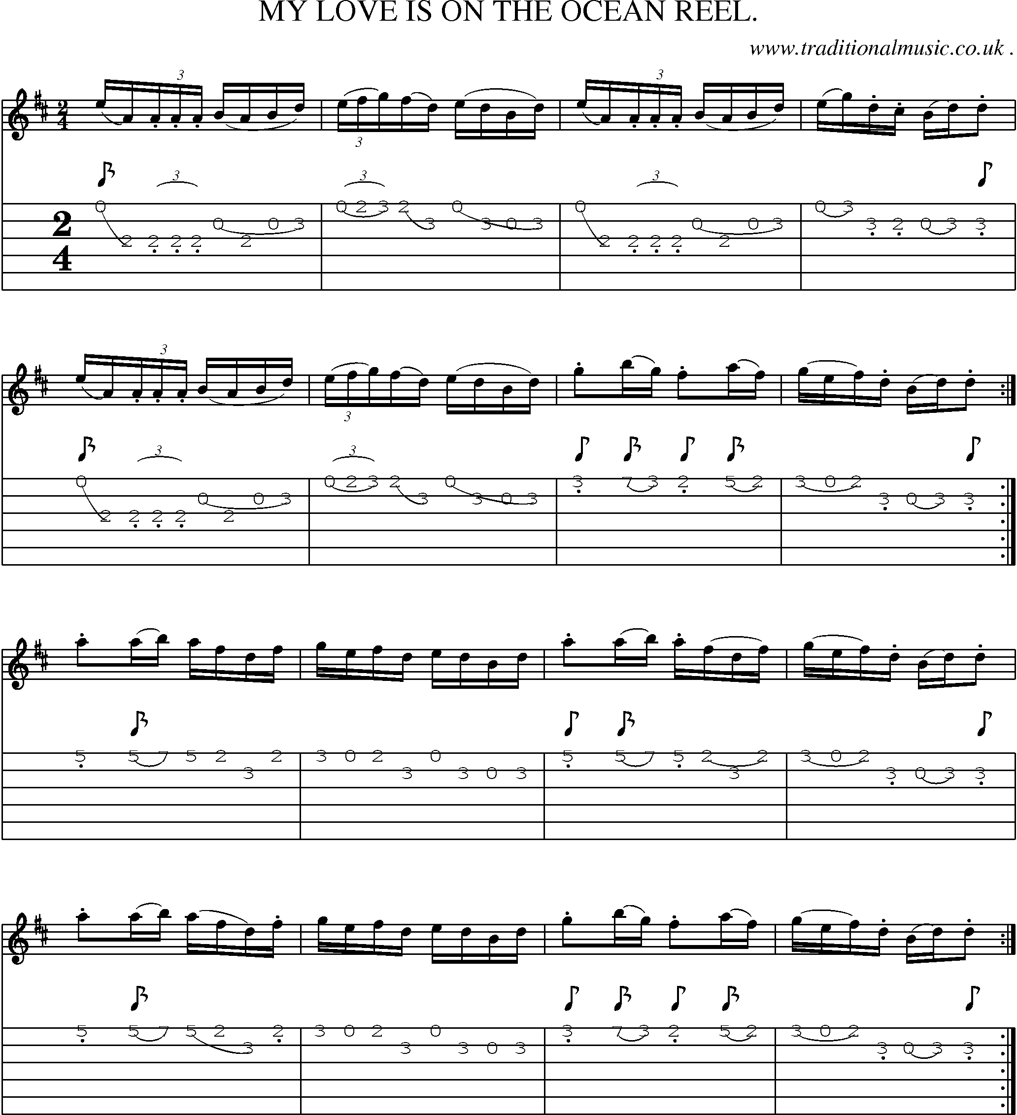 Sheet-Music and Guitar Tabs for My Love Is On The Ocean Reel