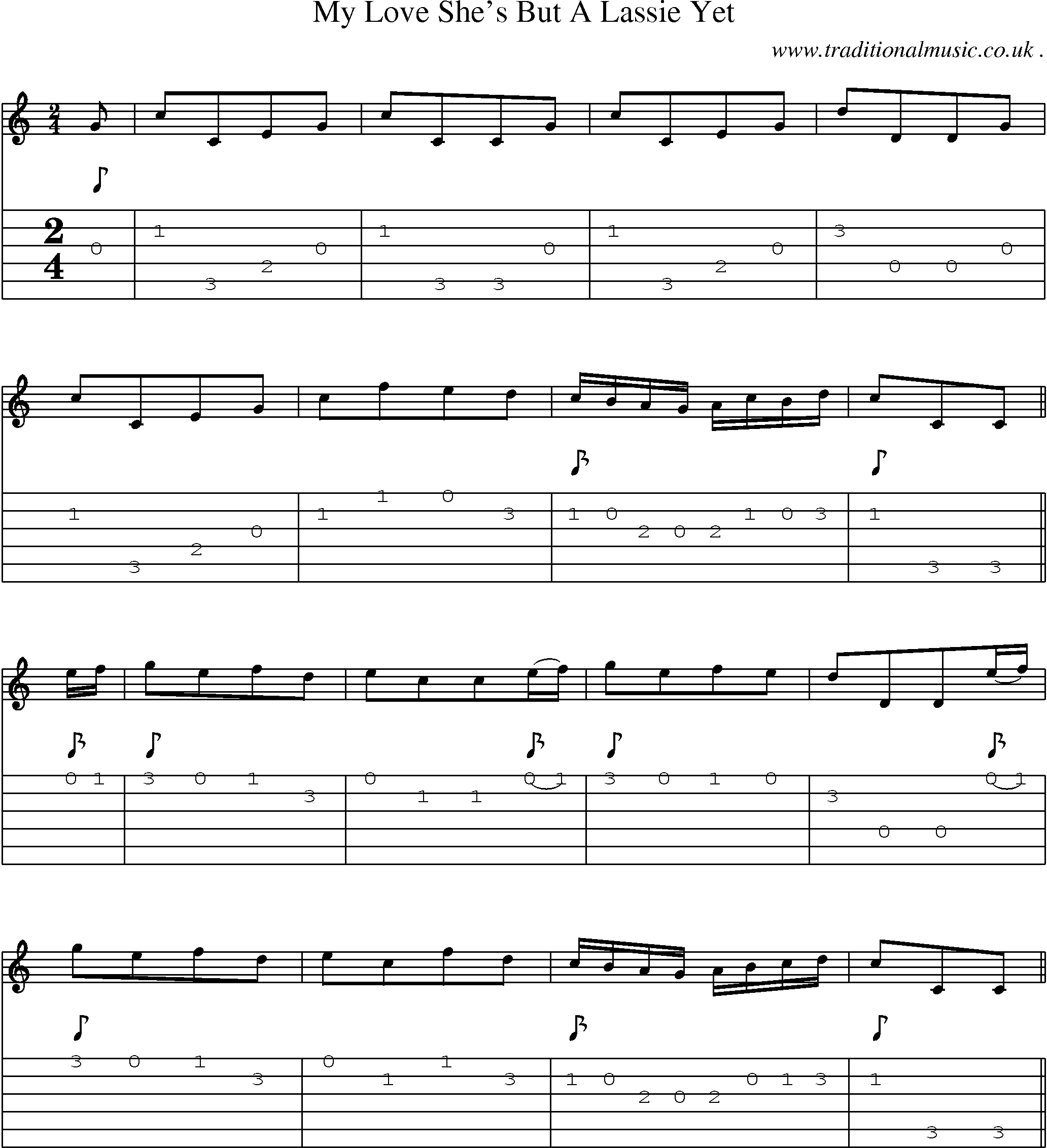 Sheet-Music and Guitar Tabs for My Love Shes But A Lassie Yet