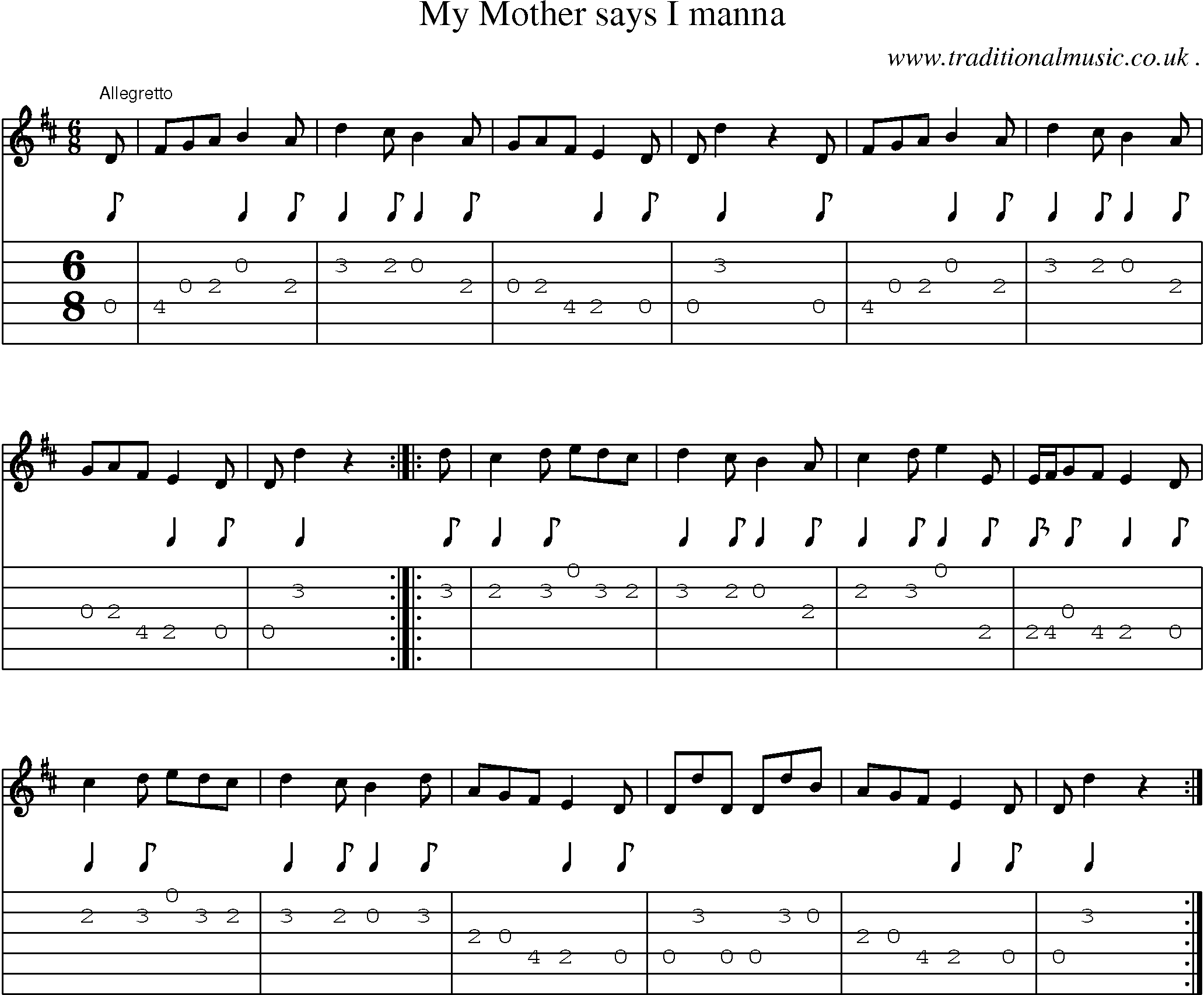 Sheet-Music and Guitar Tabs for My Mother Says I Manna