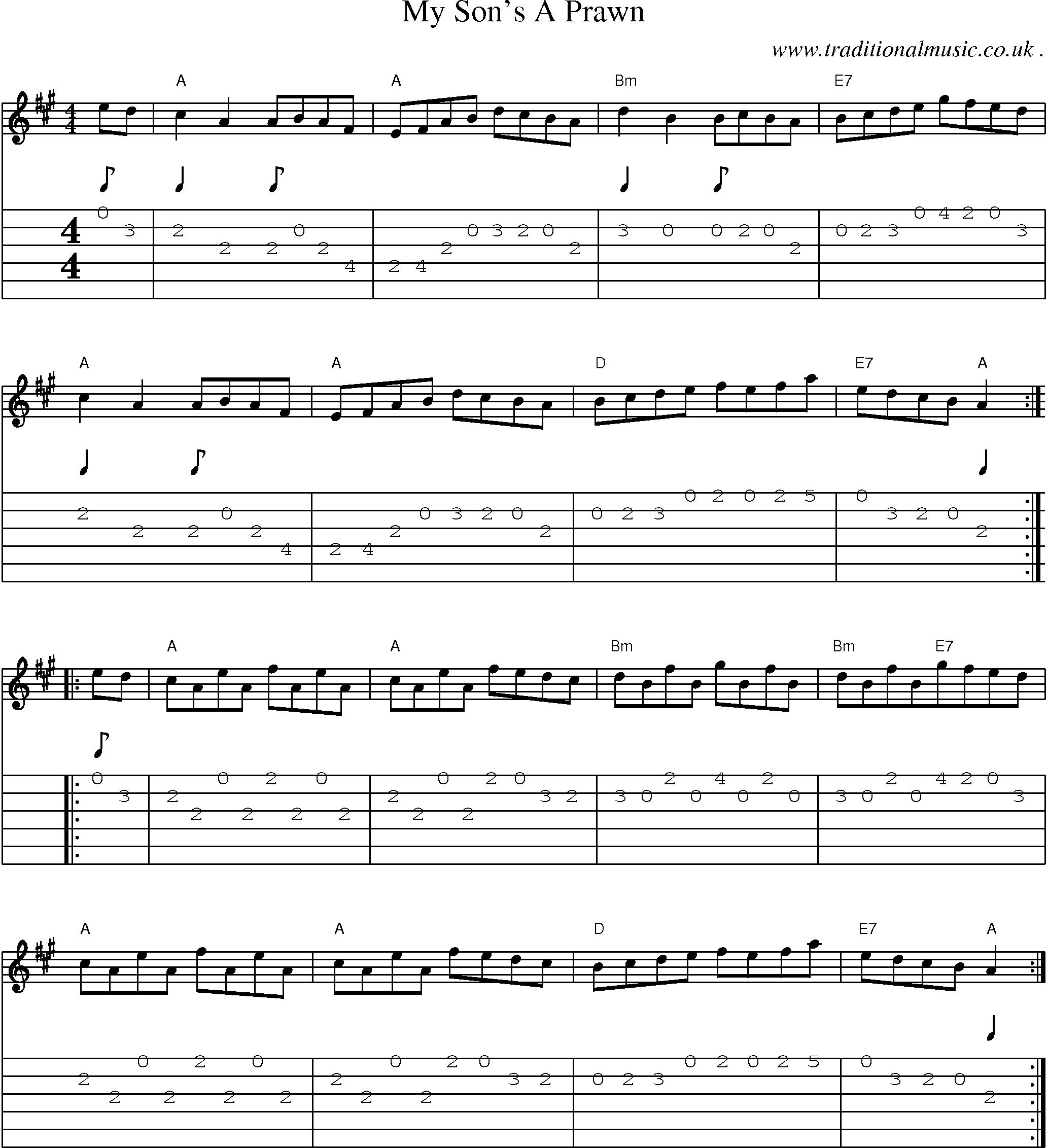 Sheet-Music and Guitar Tabs for My Sons A Prawn