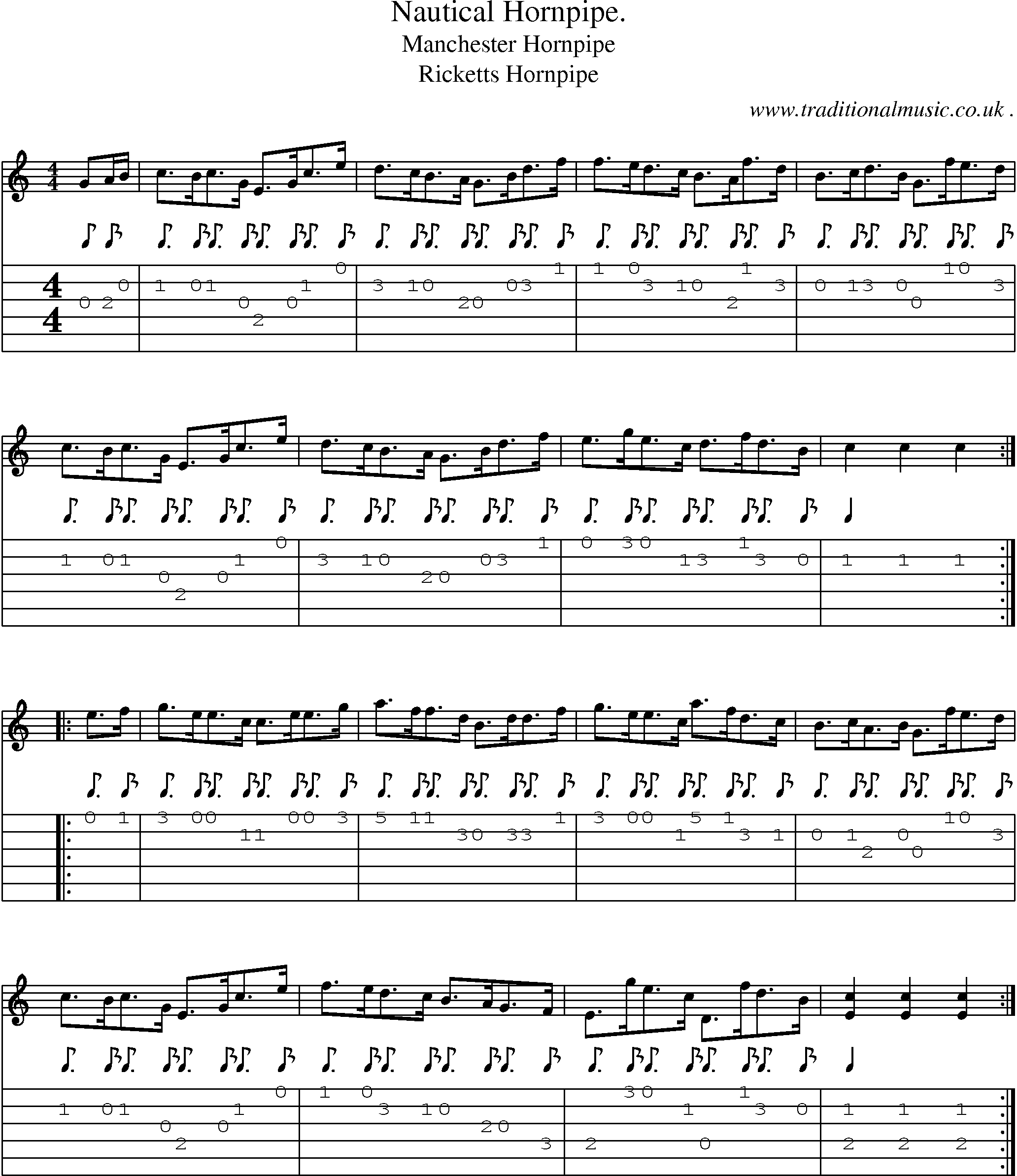 Sheet-Music and Guitar Tabs for Nautical Hornpipe