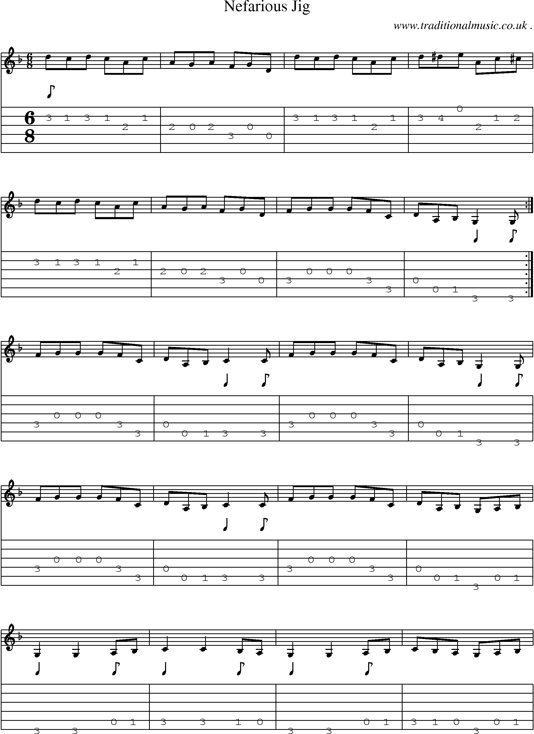 Sheet-Music and Guitar Tabs for Nefarious Jig