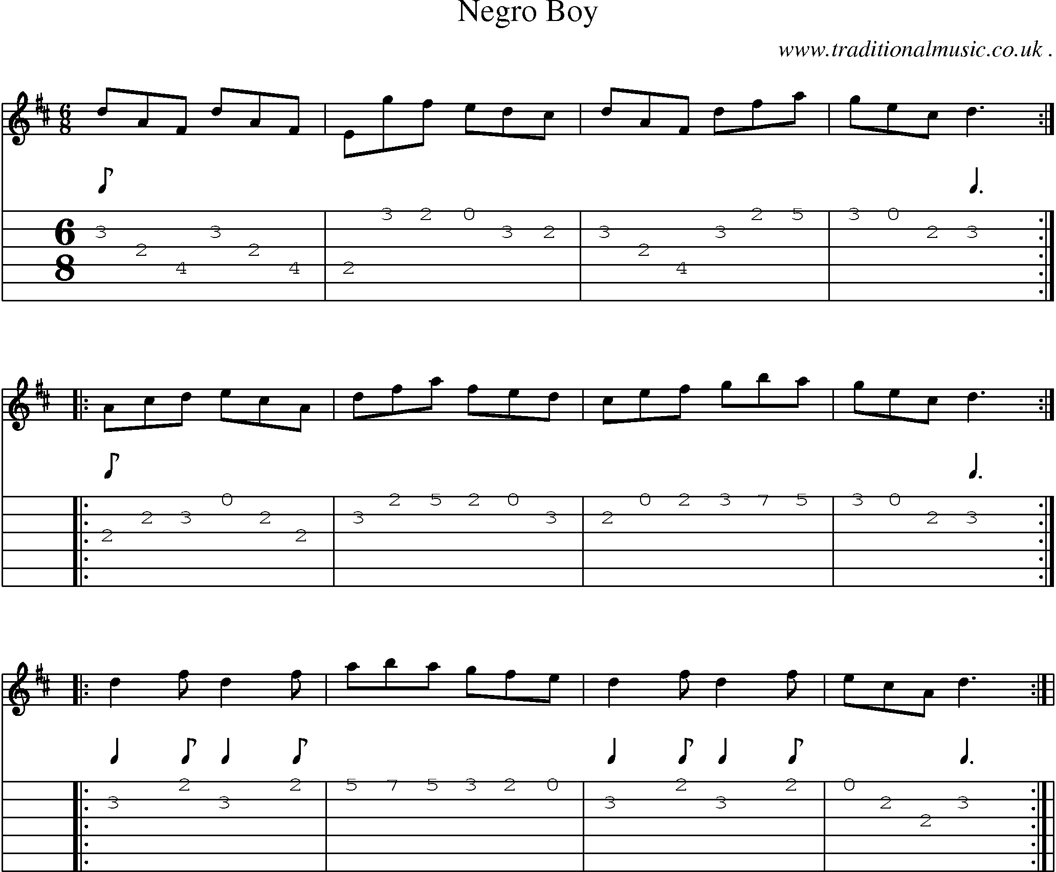 Sheet-Music and Guitar Tabs for Negro Boy