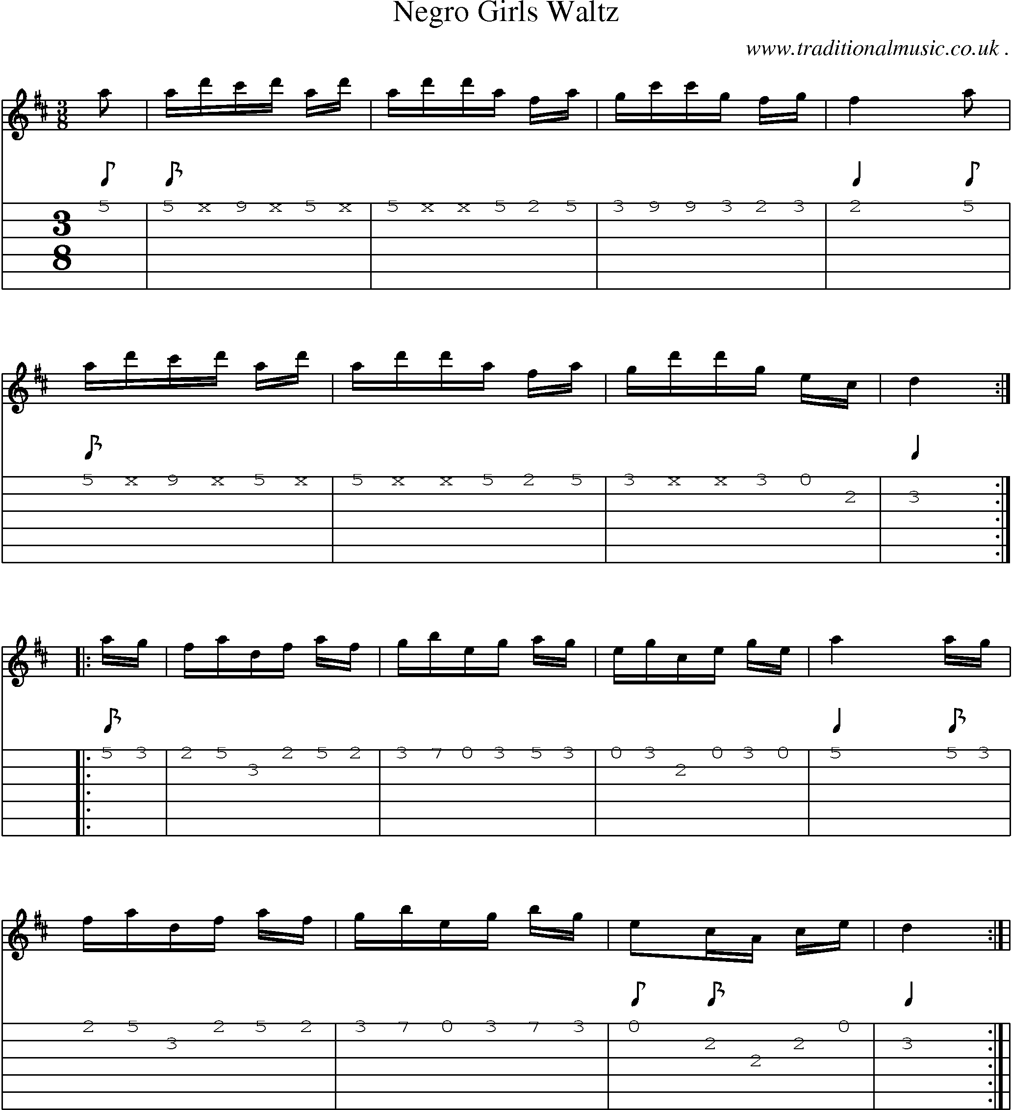 Sheet-Music and Guitar Tabs for Negro Girls Waltz