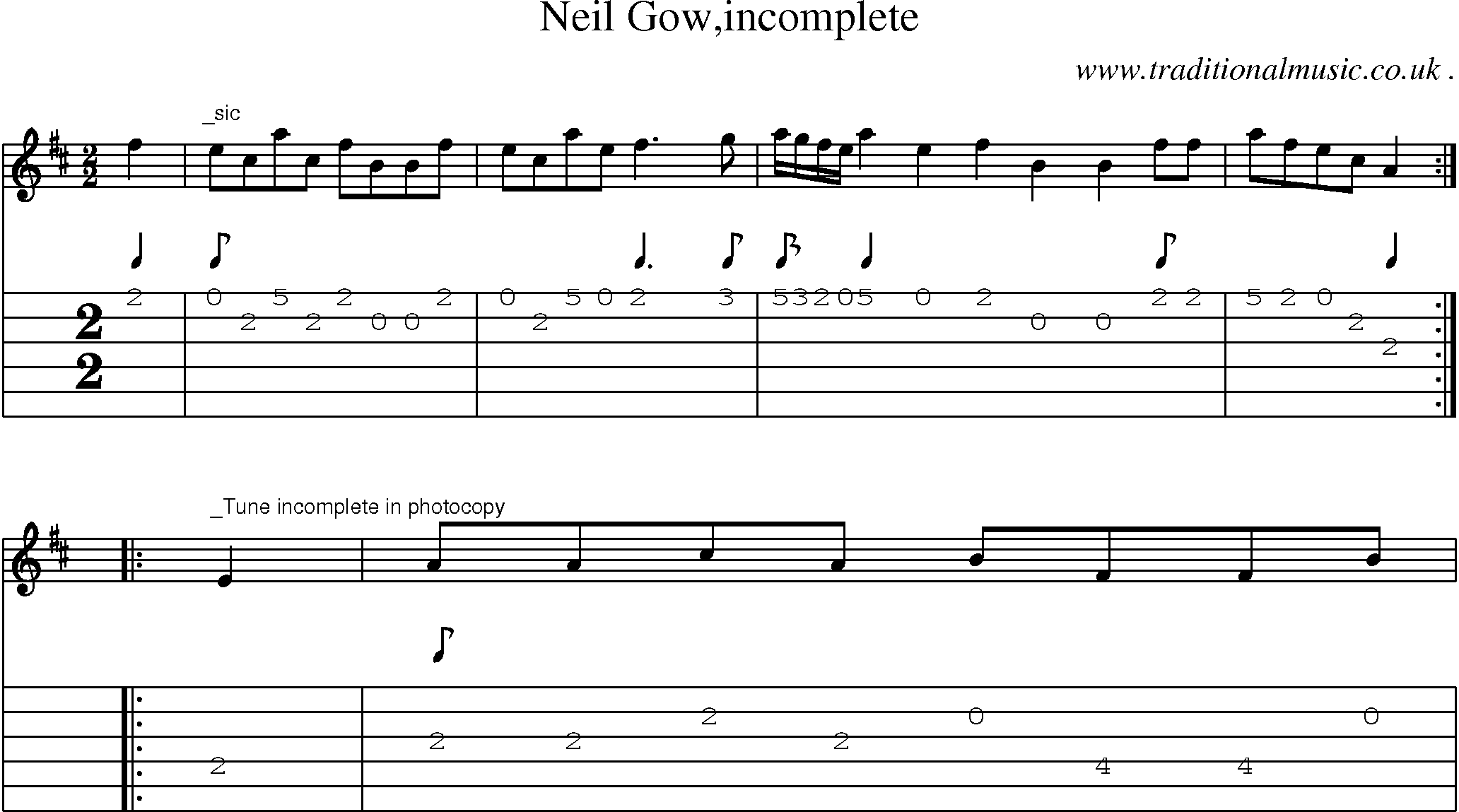 Sheet-Music and Guitar Tabs for Neil Gowincomplete