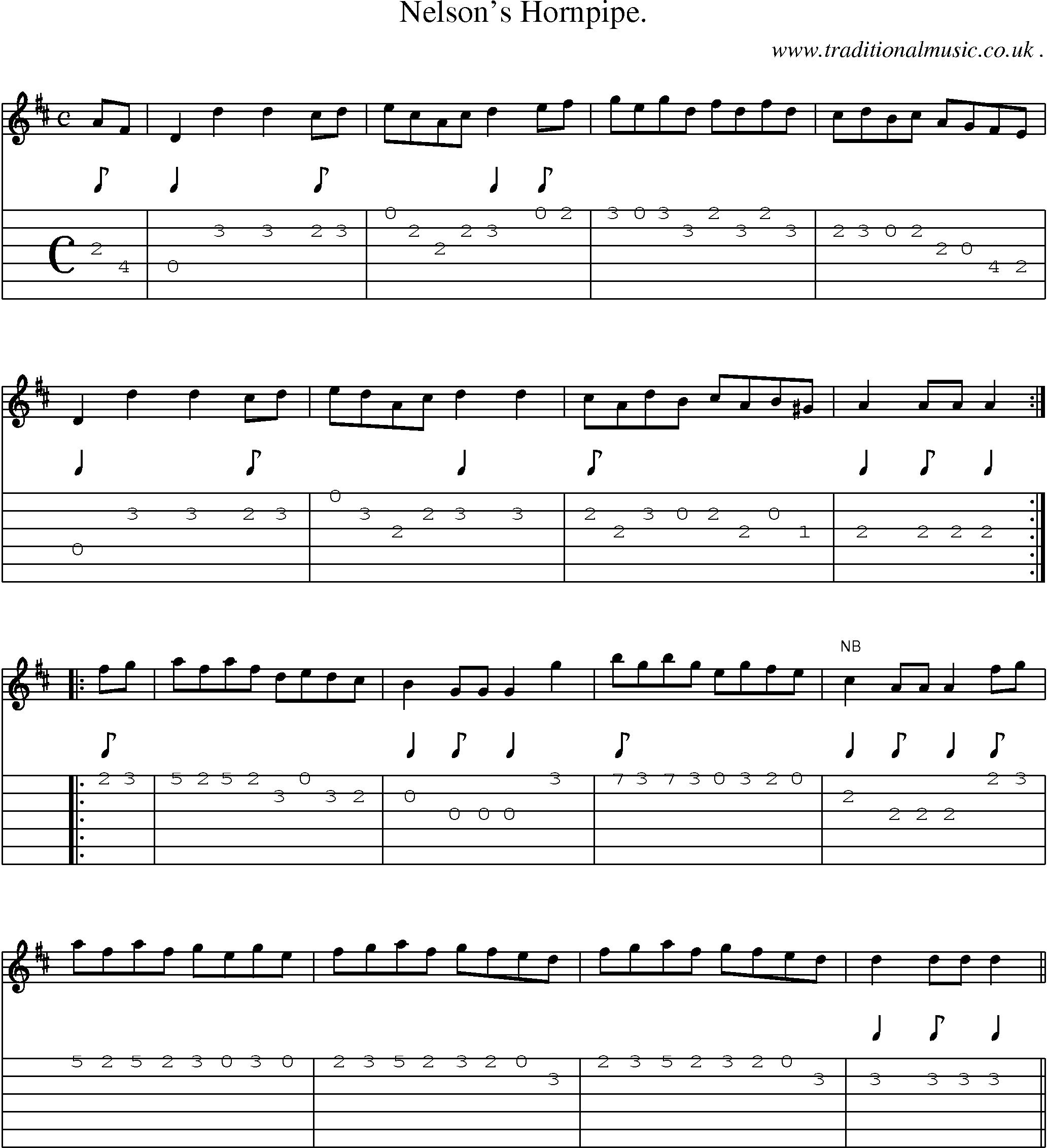 Sheet-Music and Guitar Tabs for Nelsons Hornpipe