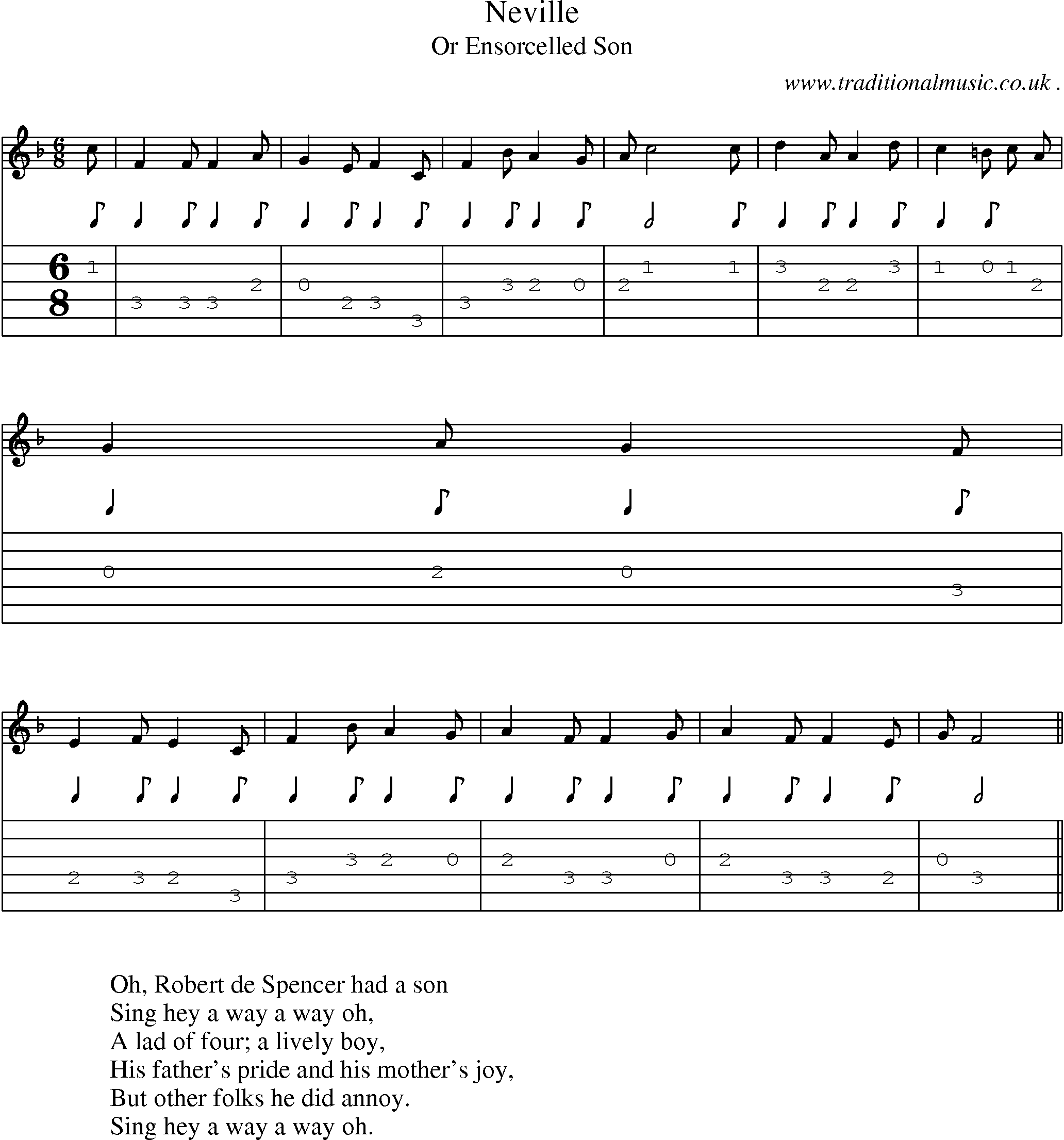 Sheet-Music and Guitar Tabs for Neville
