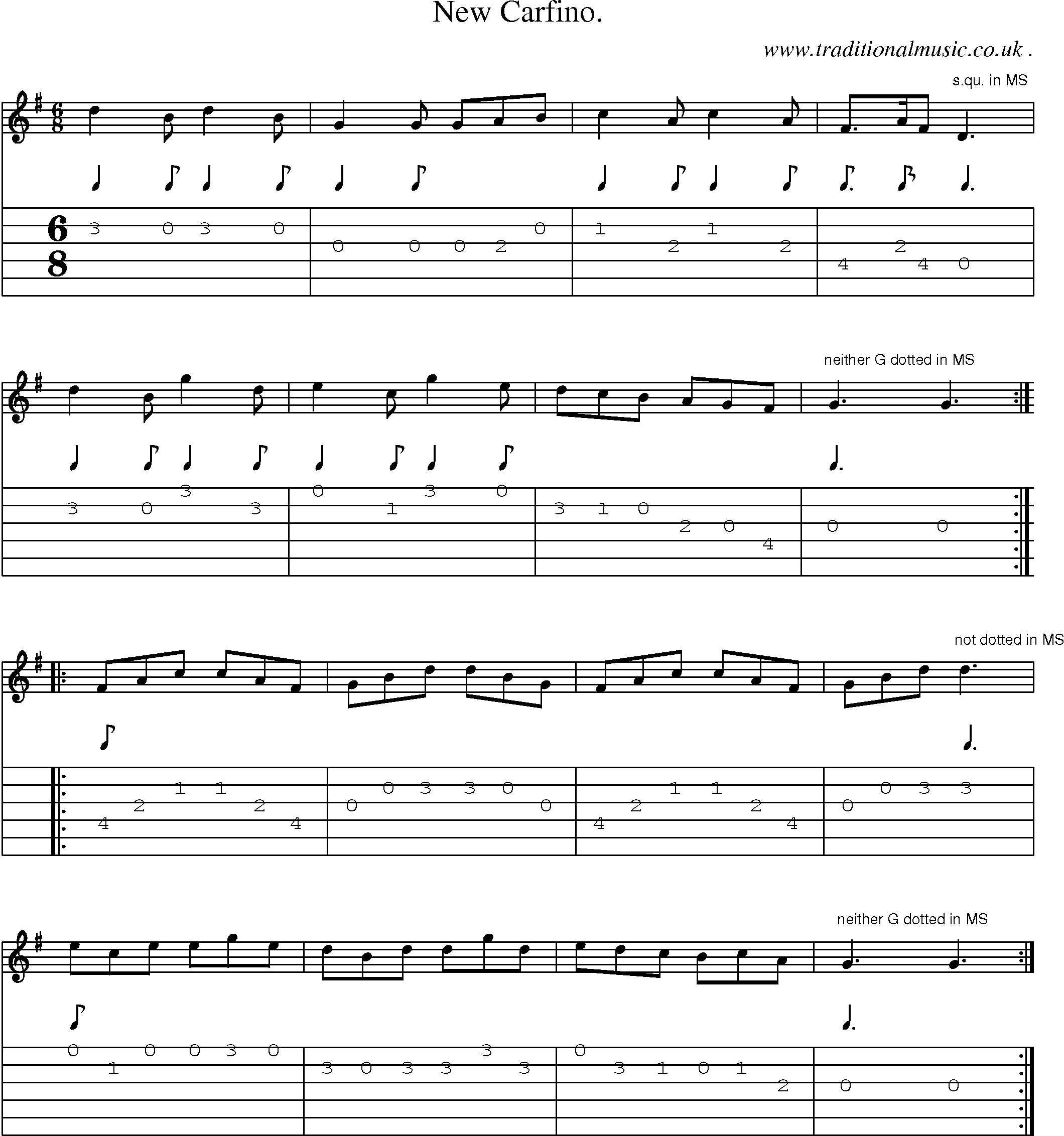 Sheet-Music and Guitar Tabs for New Carfino