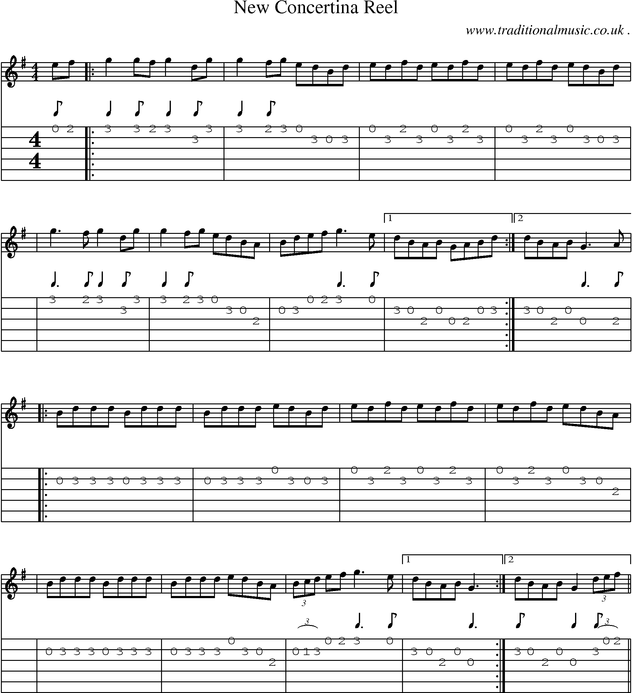 Sheet-Music and Guitar Tabs for New Concertina Reel