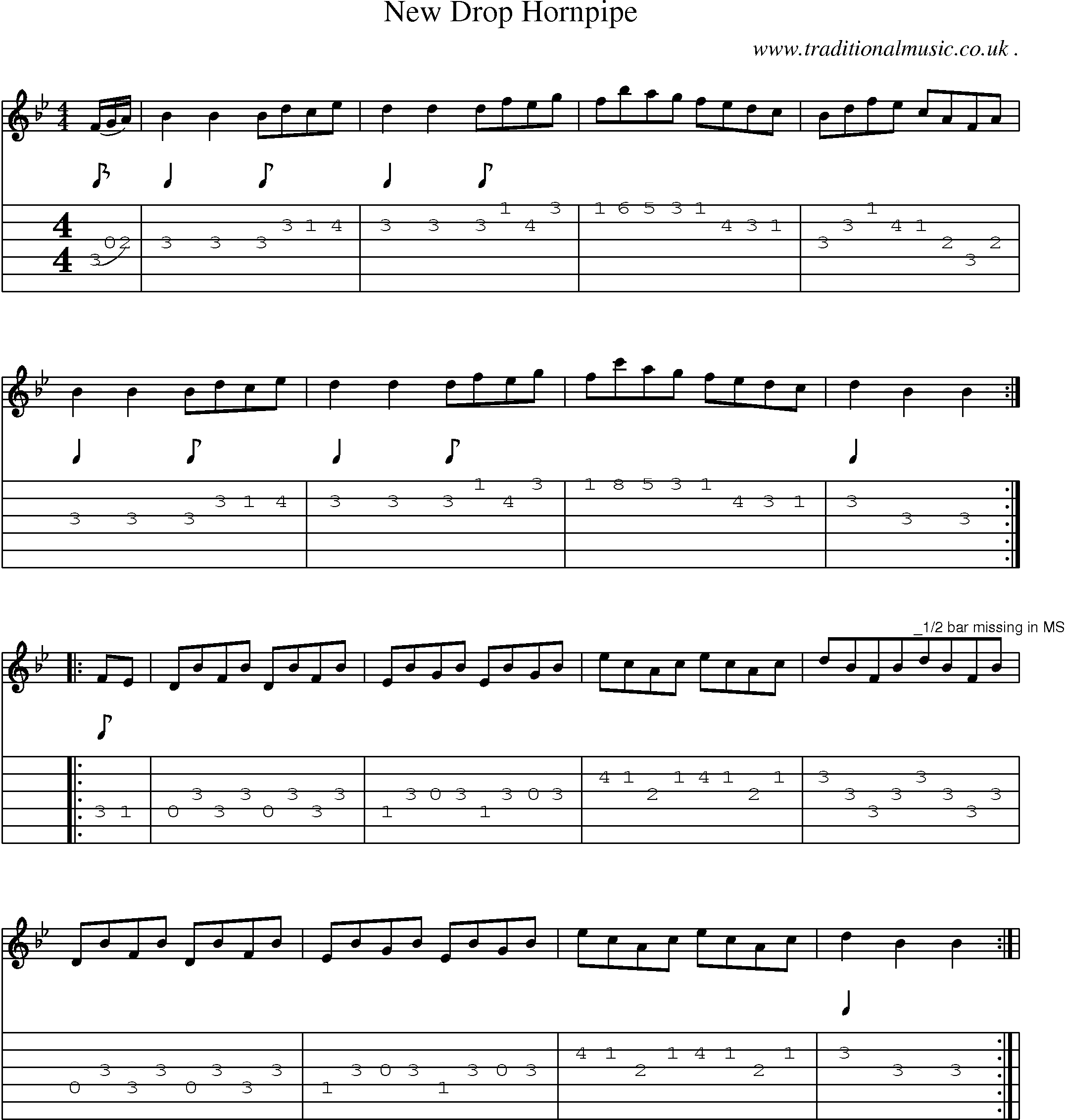 Sheet-Music and Guitar Tabs for New Drop Hornpipe