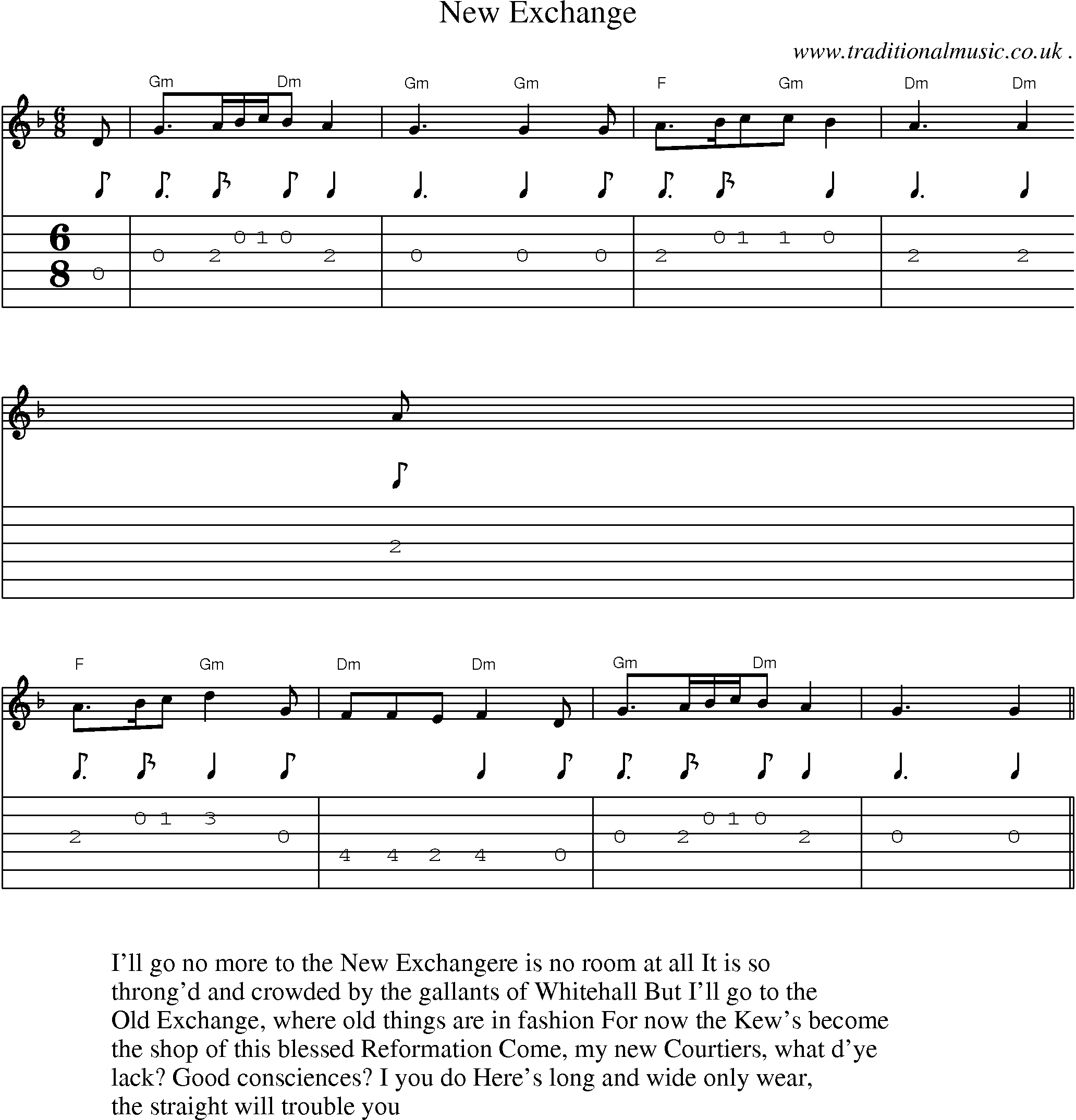 Sheet-Music and Guitar Tabs for New Exchange
