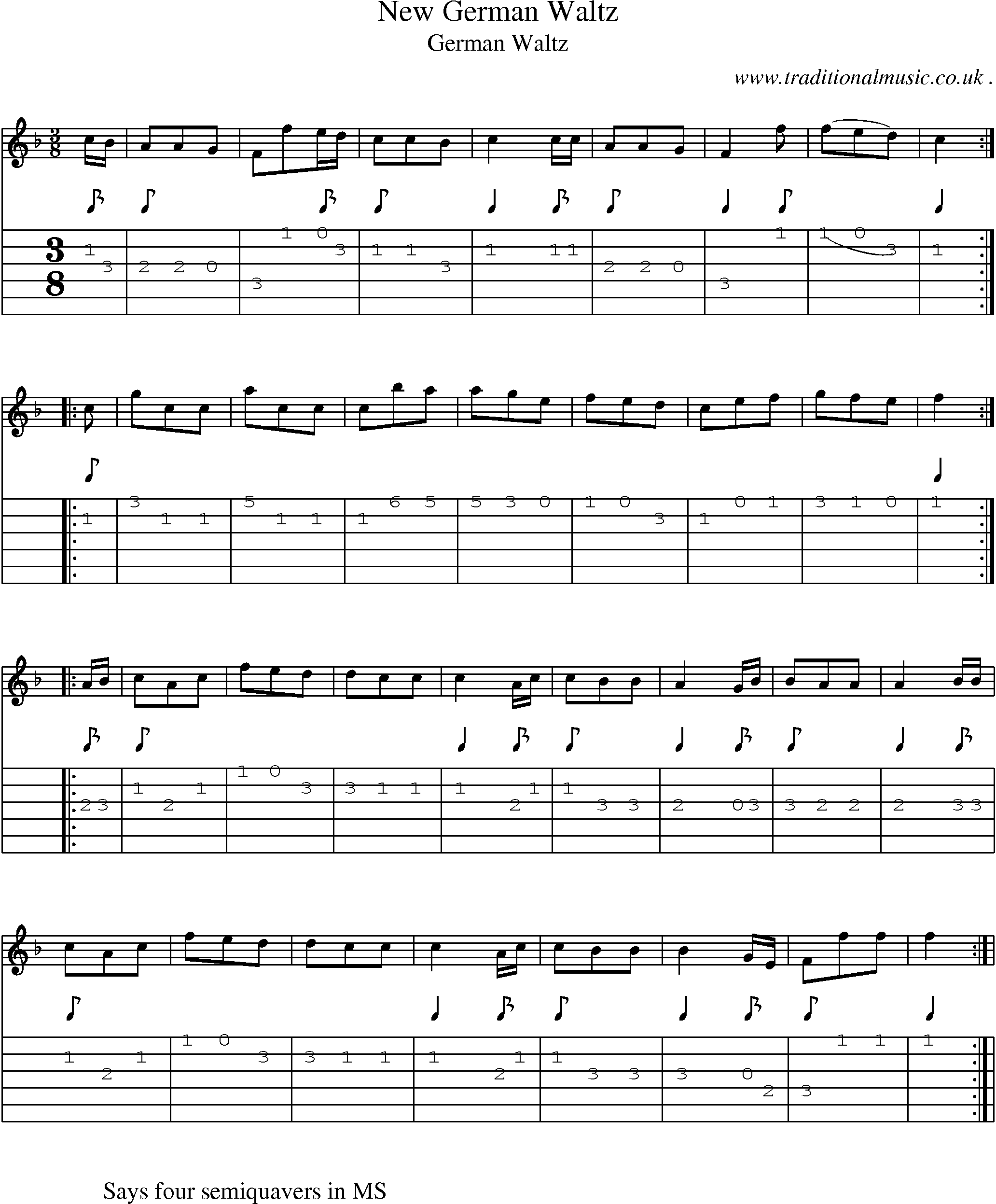 Sheet-Music and Guitar Tabs for New German Waltz