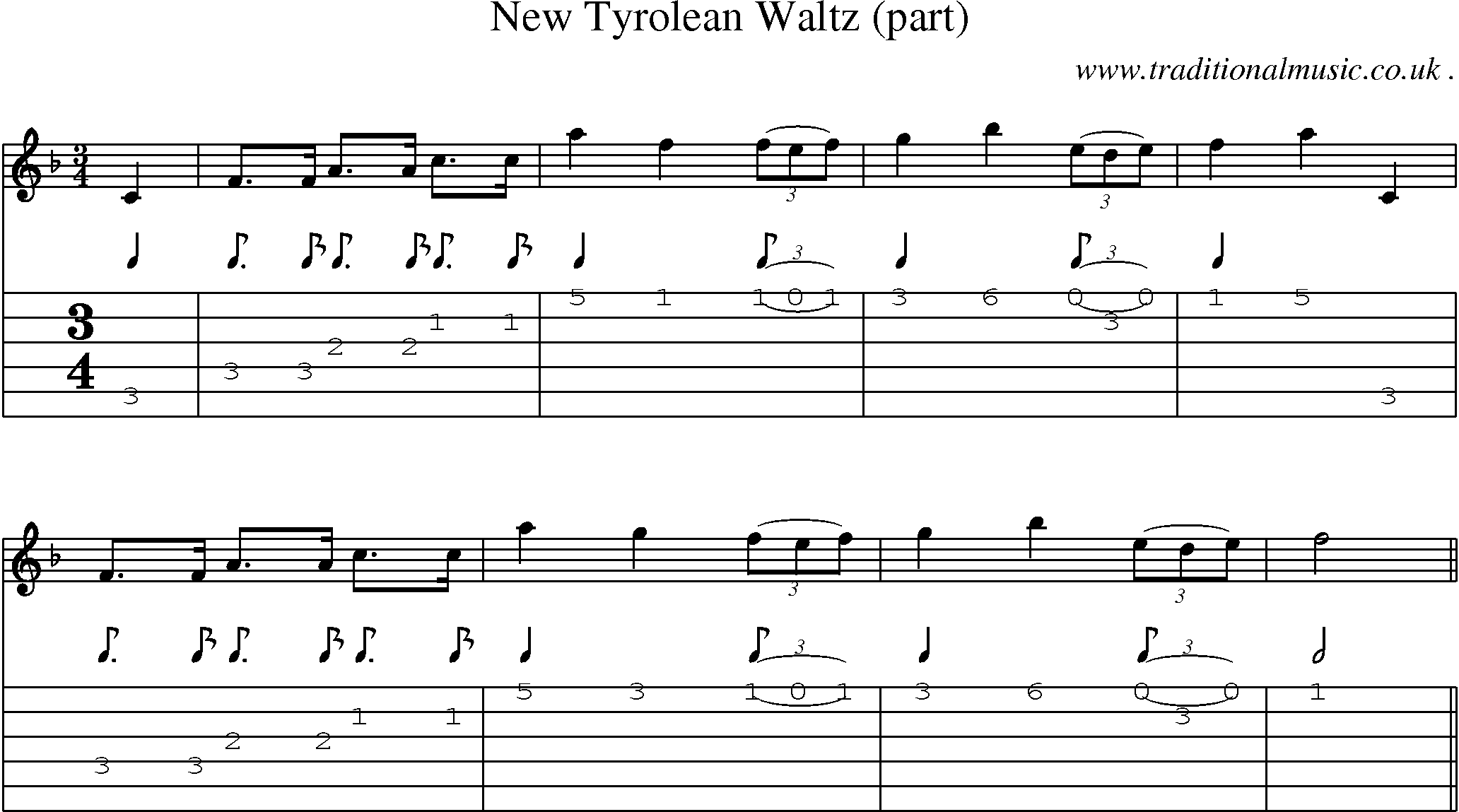 Sheet-Music and Guitar Tabs for New Tyrolean Waltz (part)