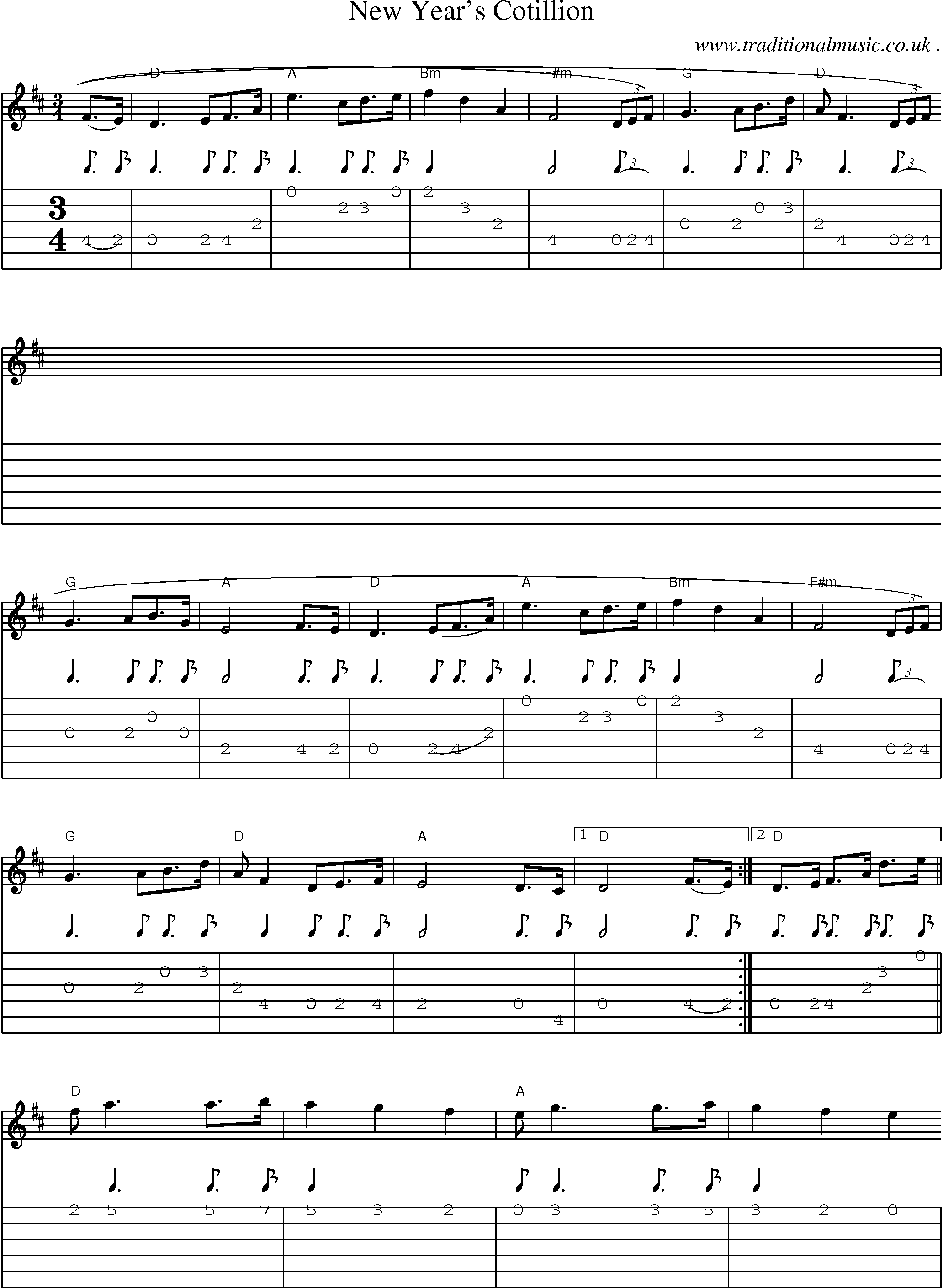 Sheet-Music and Guitar Tabs for New Years Cotillion