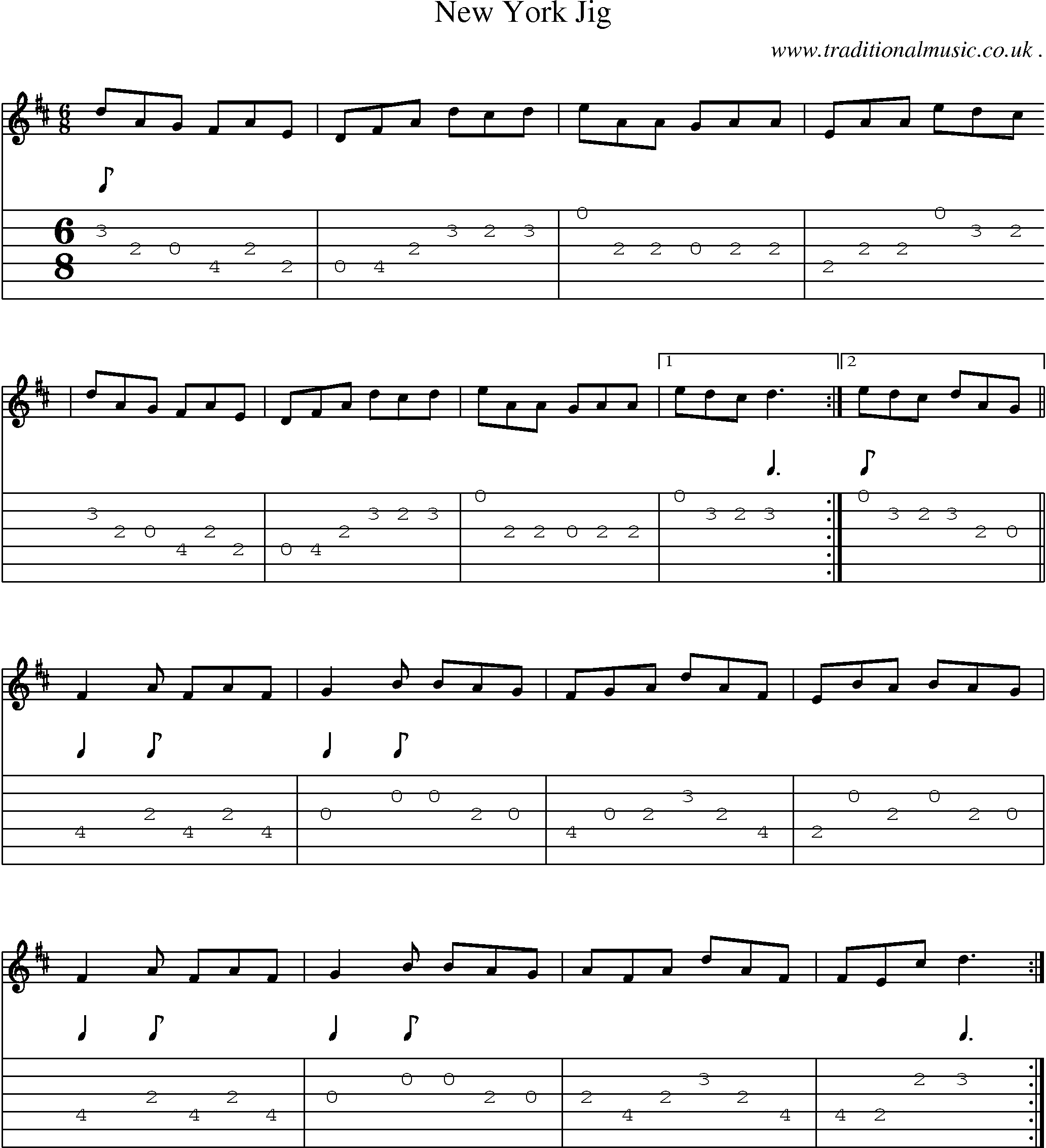 Sheet-Music and Guitar Tabs for New York Jig