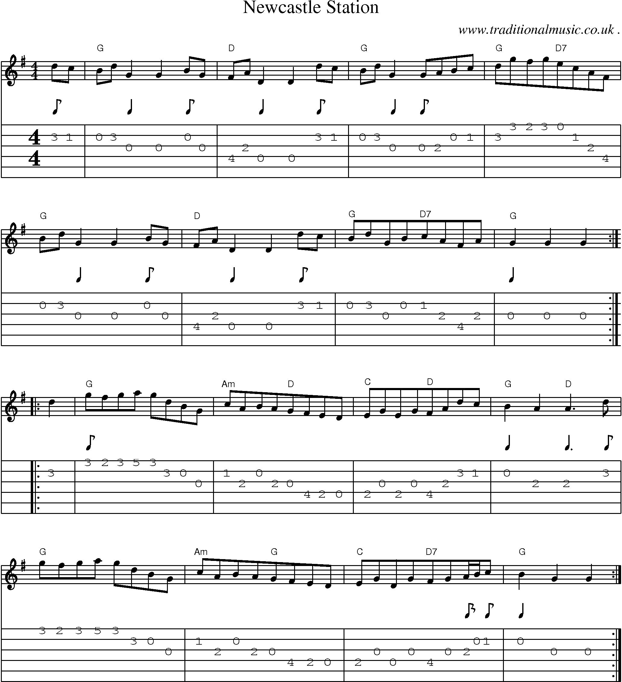 Sheet-Music and Guitar Tabs for Newcastle Station