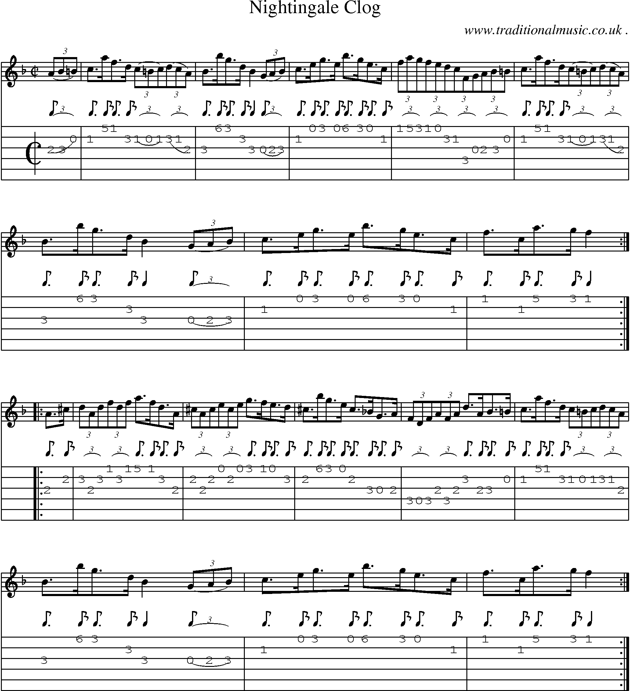 Sheet-Music and Guitar Tabs for Nightingale Clog