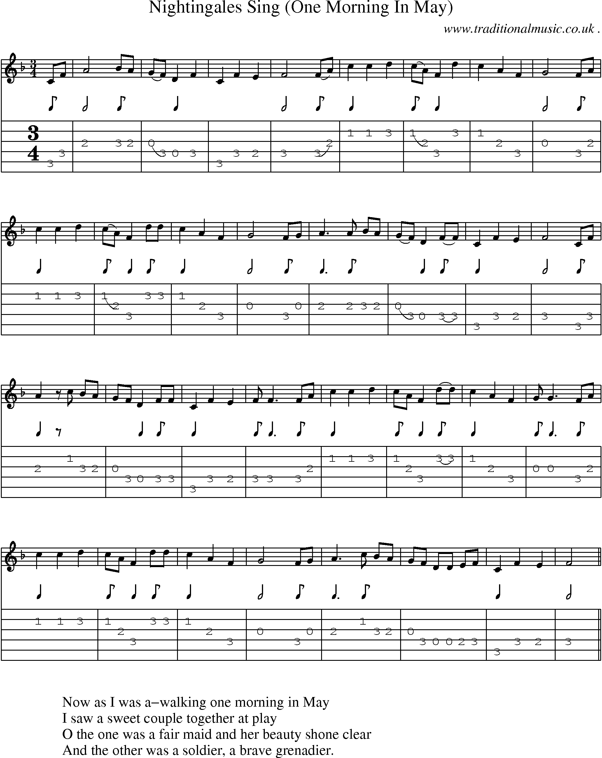 Sheet-Music and Guitar Tabs for Nightingales Sing (one Morning In May)