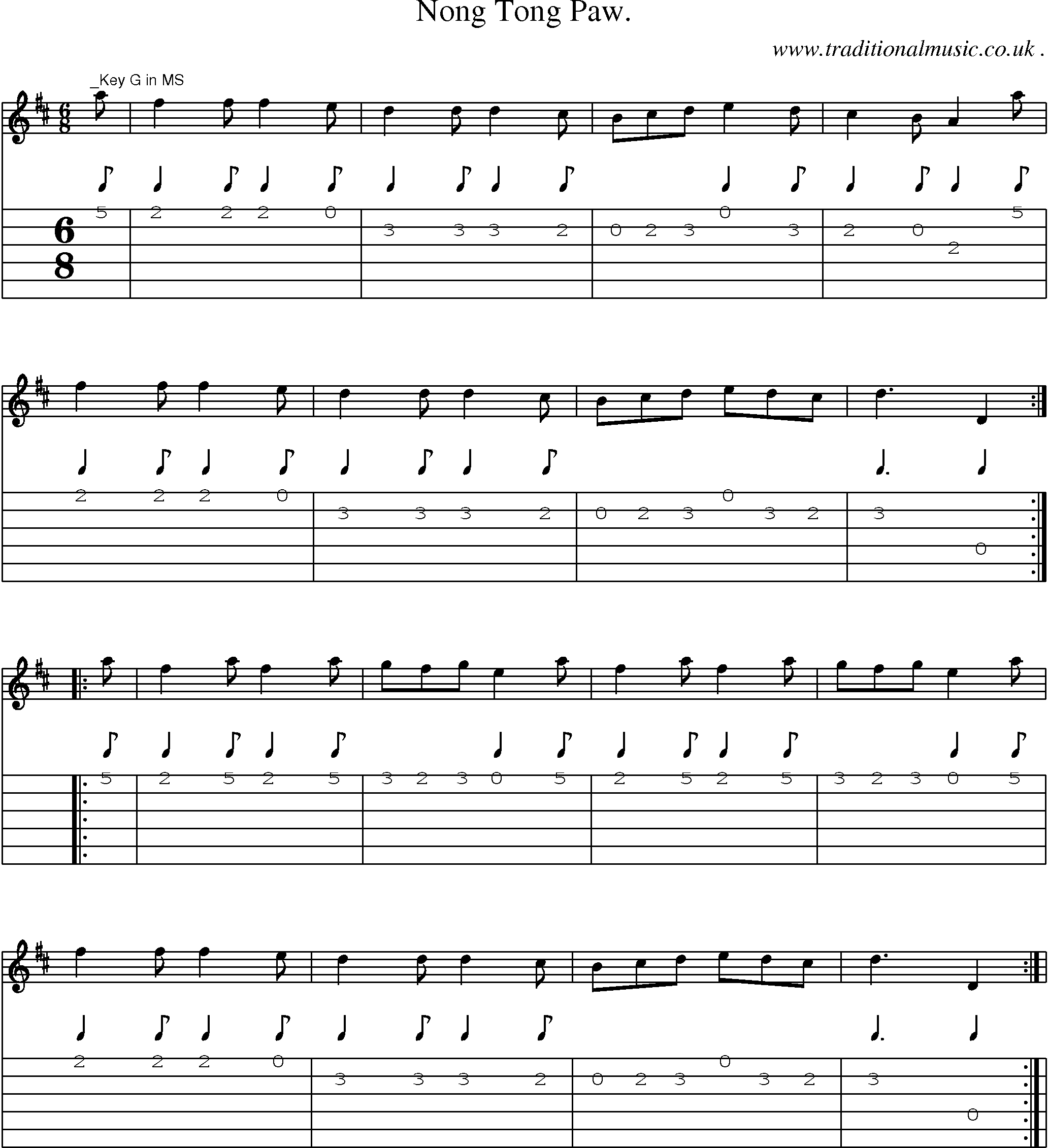 Sheet-Music and Guitar Tabs for Nong Tong Paw